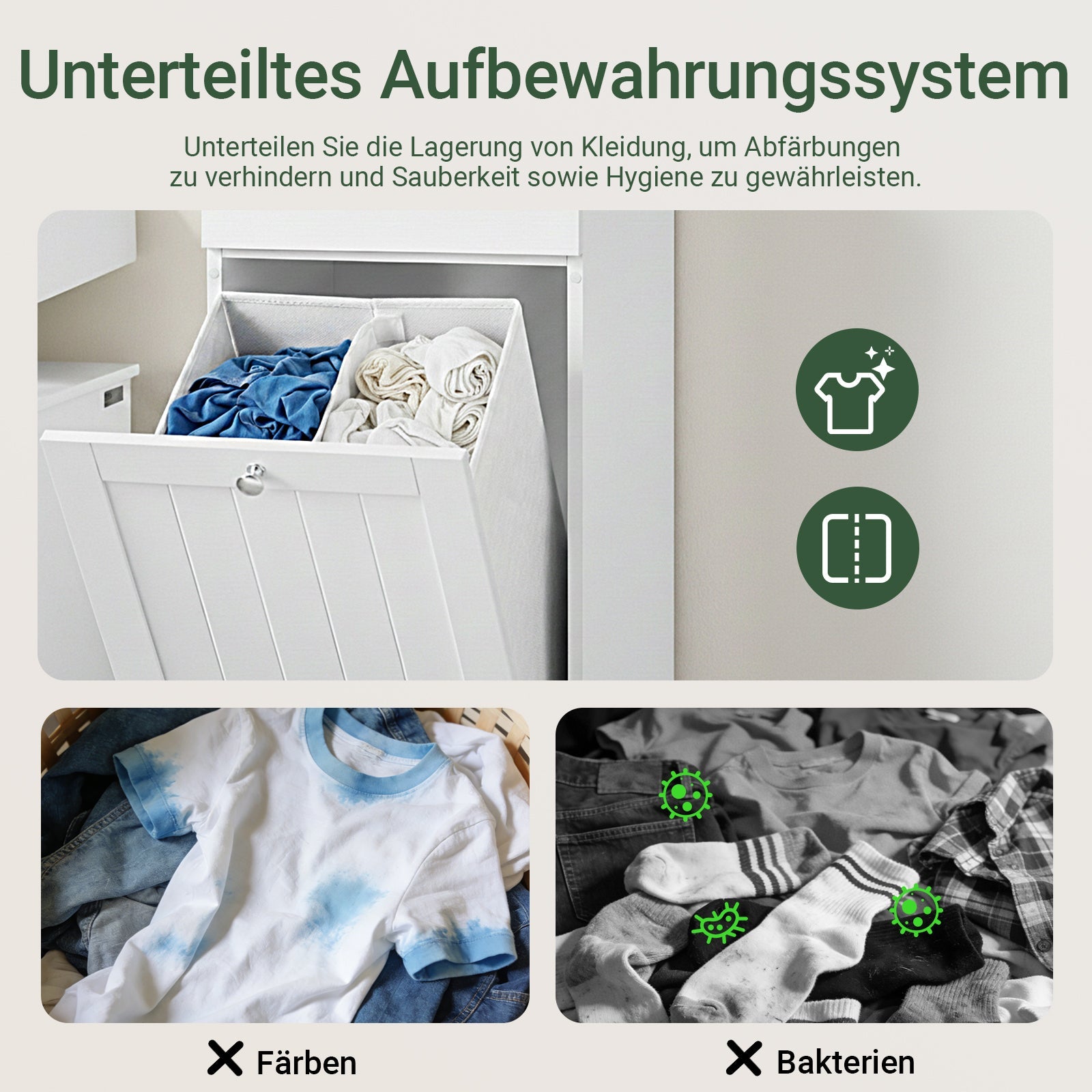 SoBuy | Meuble à linge | avec sac à linge | Collecteur de linge | Panier à linge Blanc | BZR21-II-W