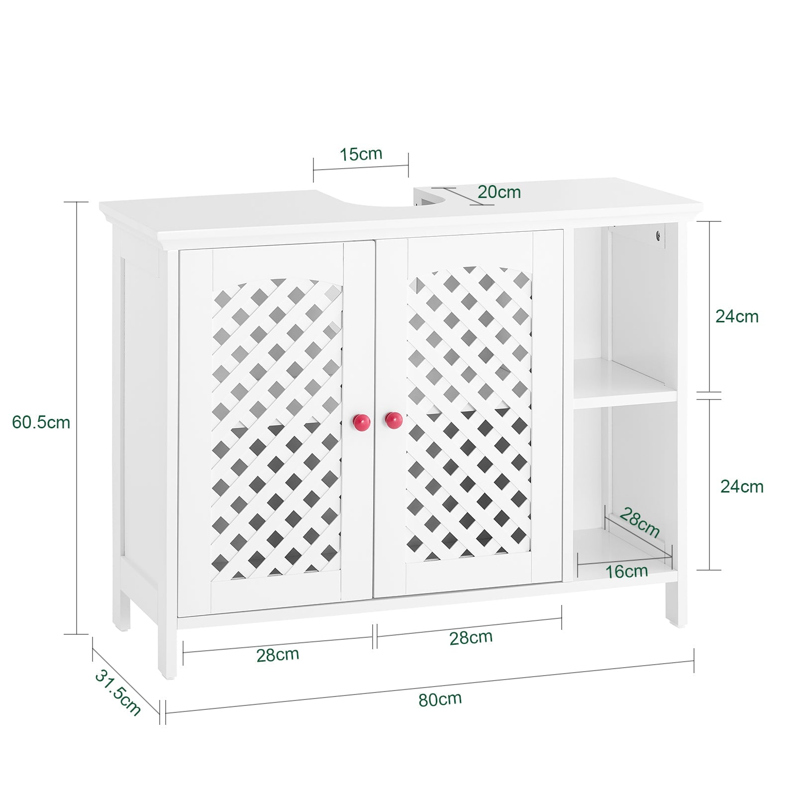 SoBuy | Mobile sottolavabo | Mobile bagno | con 2 ante e ripiano aperto | Bianco | BZR210-W