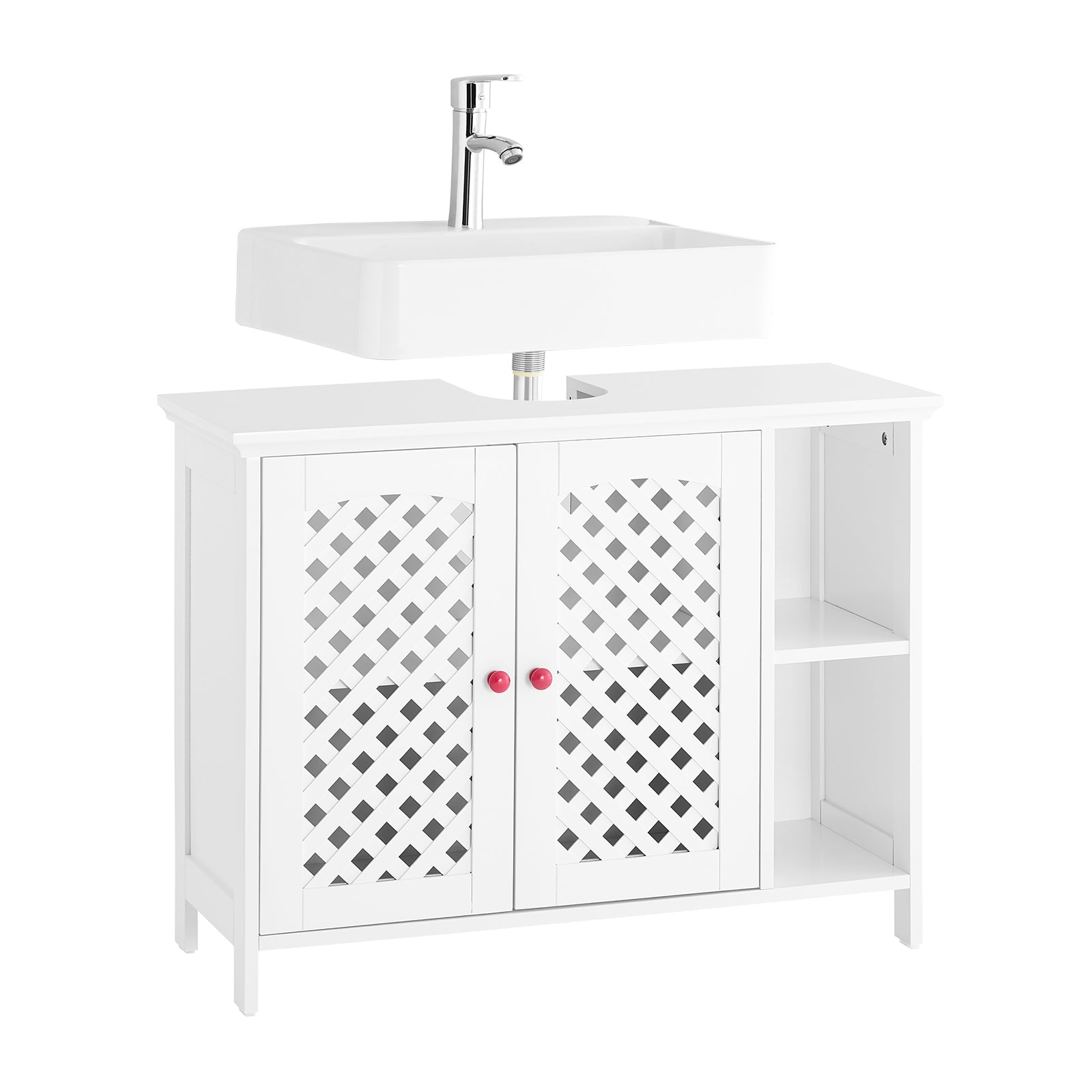 SoBuy | Waschbeckenunterschrank | Badezimmerschrank | mit 2 Türen & Offenem Regal | Weiß | BZR210-W