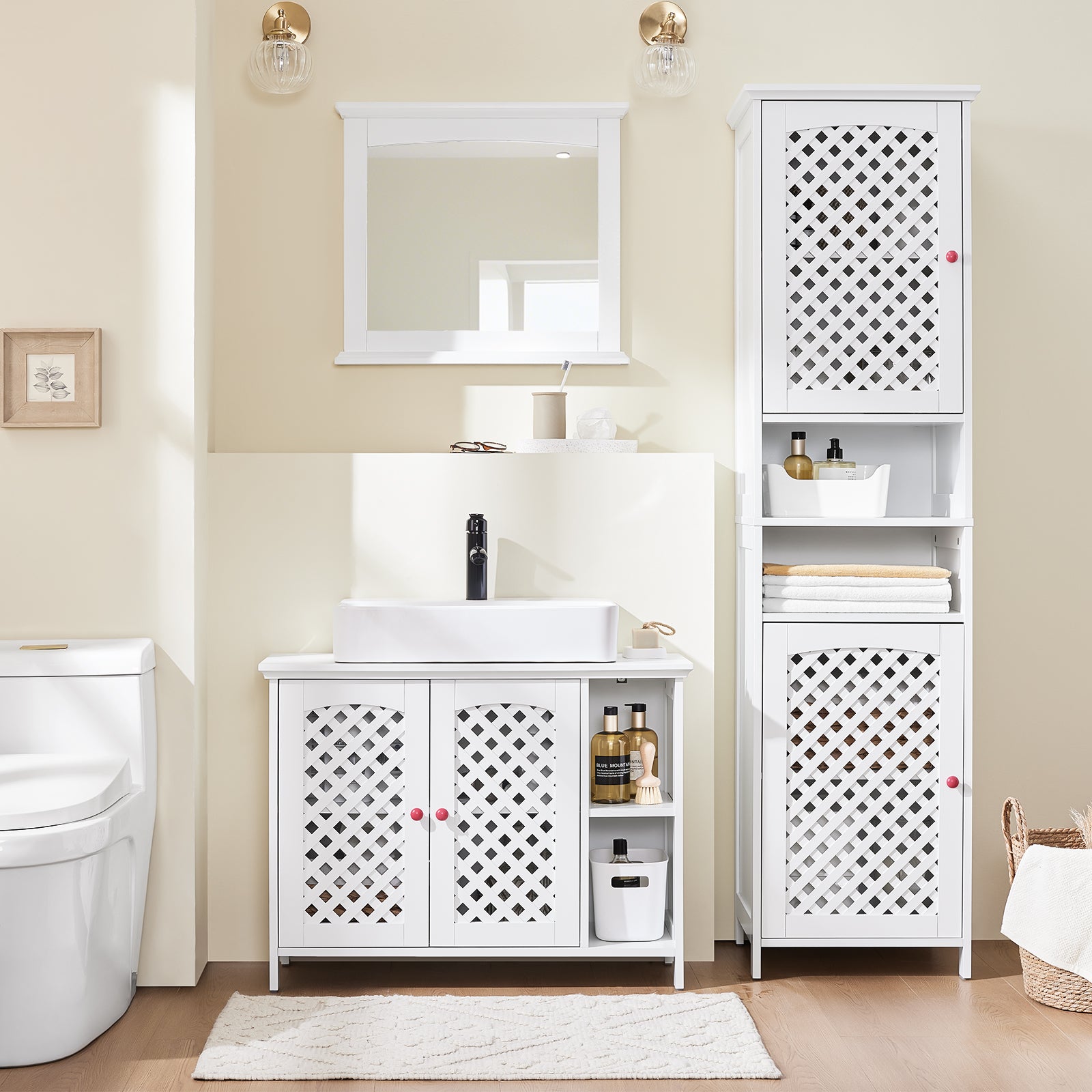 SoBuy | Mobile Alto da Bagno Salvaspazio con 2 Ante e Ripiani Aperti | Bianco 45x41.5x170cm | BZR209-W