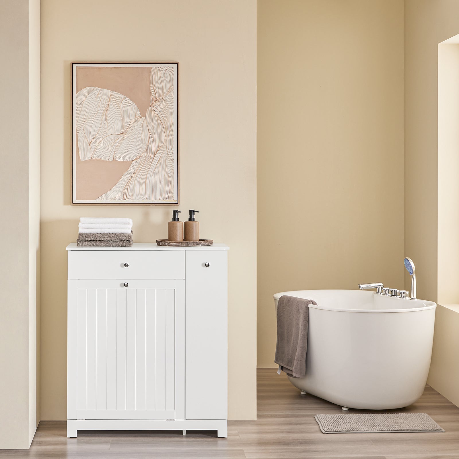Prevendita | SoBuy | Mobiletto da bagno | con 1 cassetto | 2 cesti portabiancheria e ripiano estraibile | Bianco | 78x38x90cm | BZR214-W