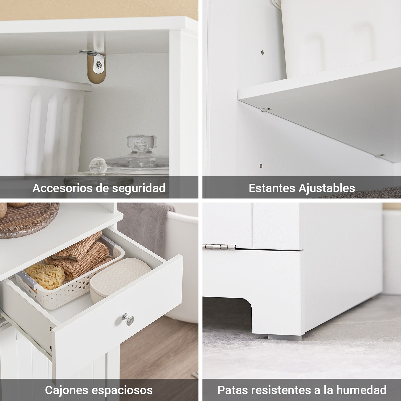 SoBuy | Meuble de salle de bain | avec 1 panier à linge | Tiroir | Compartiment ouvert et étagère réglable | BZR216-W