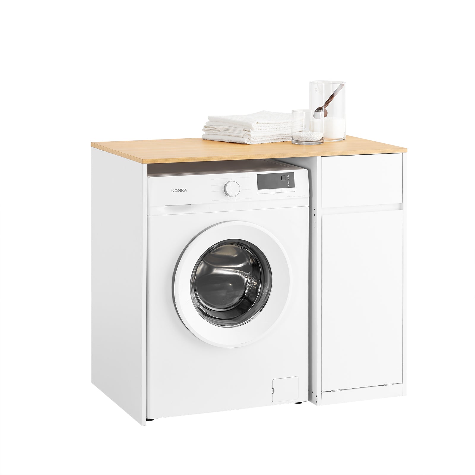 Vorverkauf | SoBuy | Waschmaschinenschrank | mit Wäschekorb & Schublade | Weiß BZR217-WN