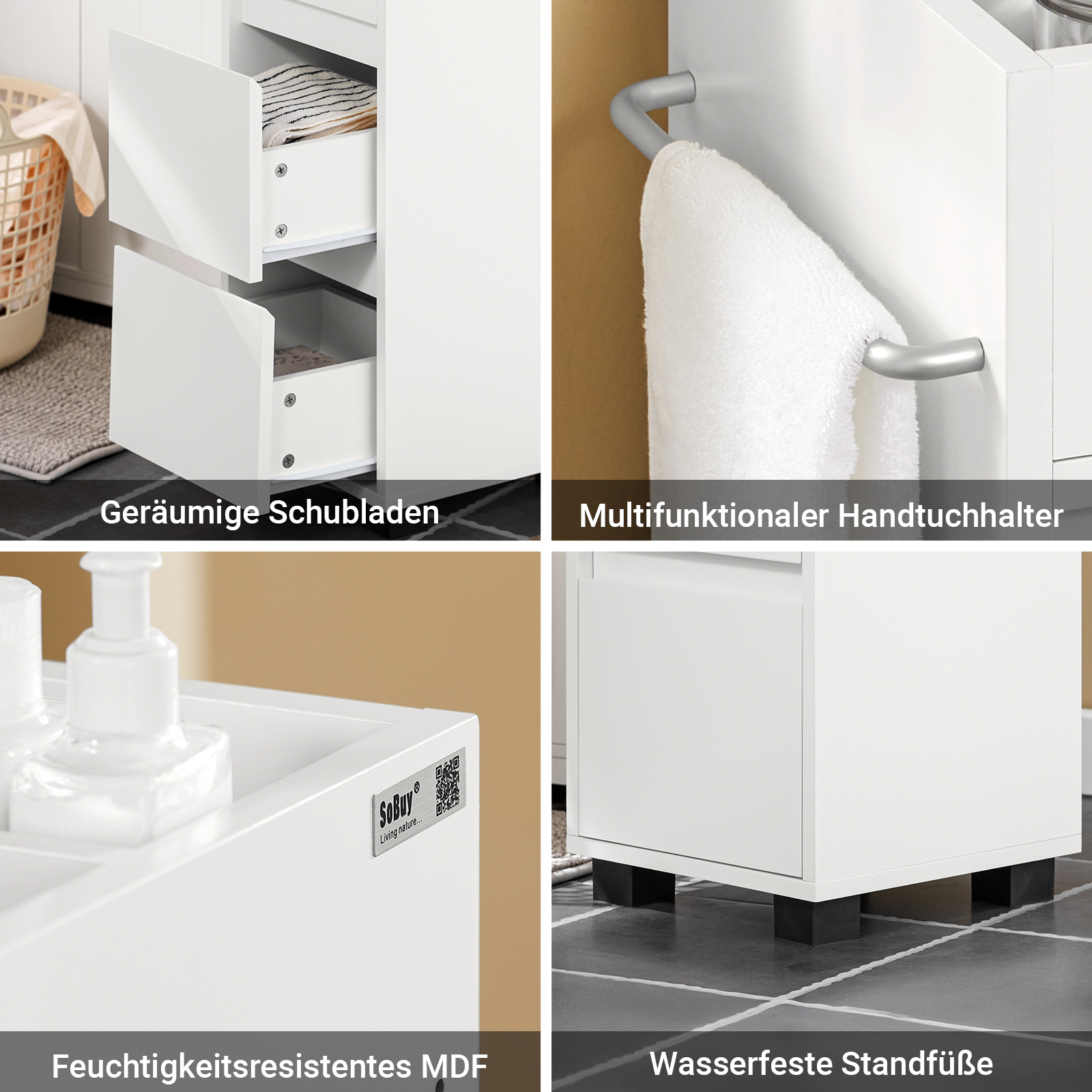 SoBuy | Armoire de salle de bain | Commode de salle de bain | Meuble haut Blanc | BZR29-W