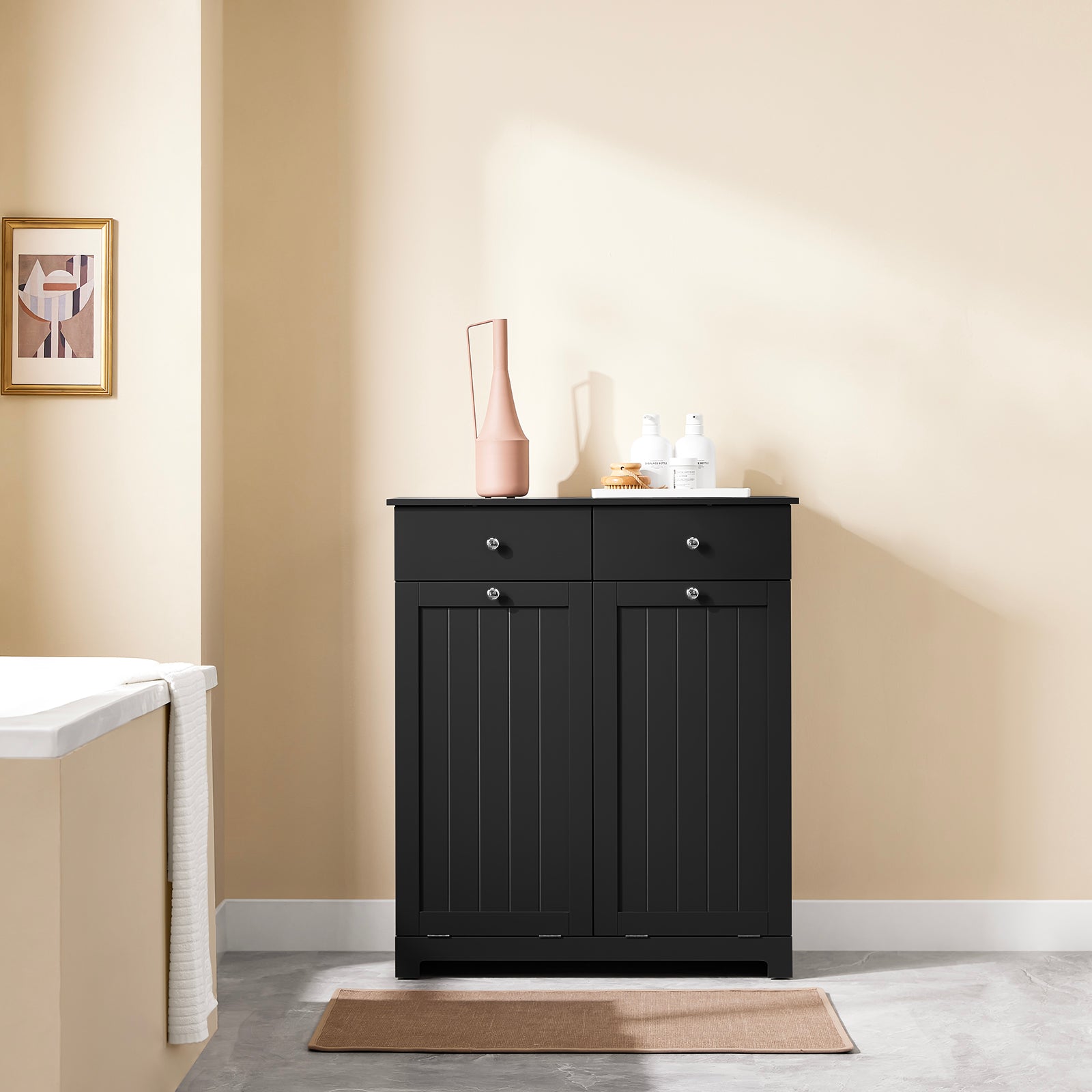 SoBuy | Wäscheschrank mit 2 Wäschesäcke | Wäschesammler | Wäschekorb | Schwarz | BZR33-II-SCH