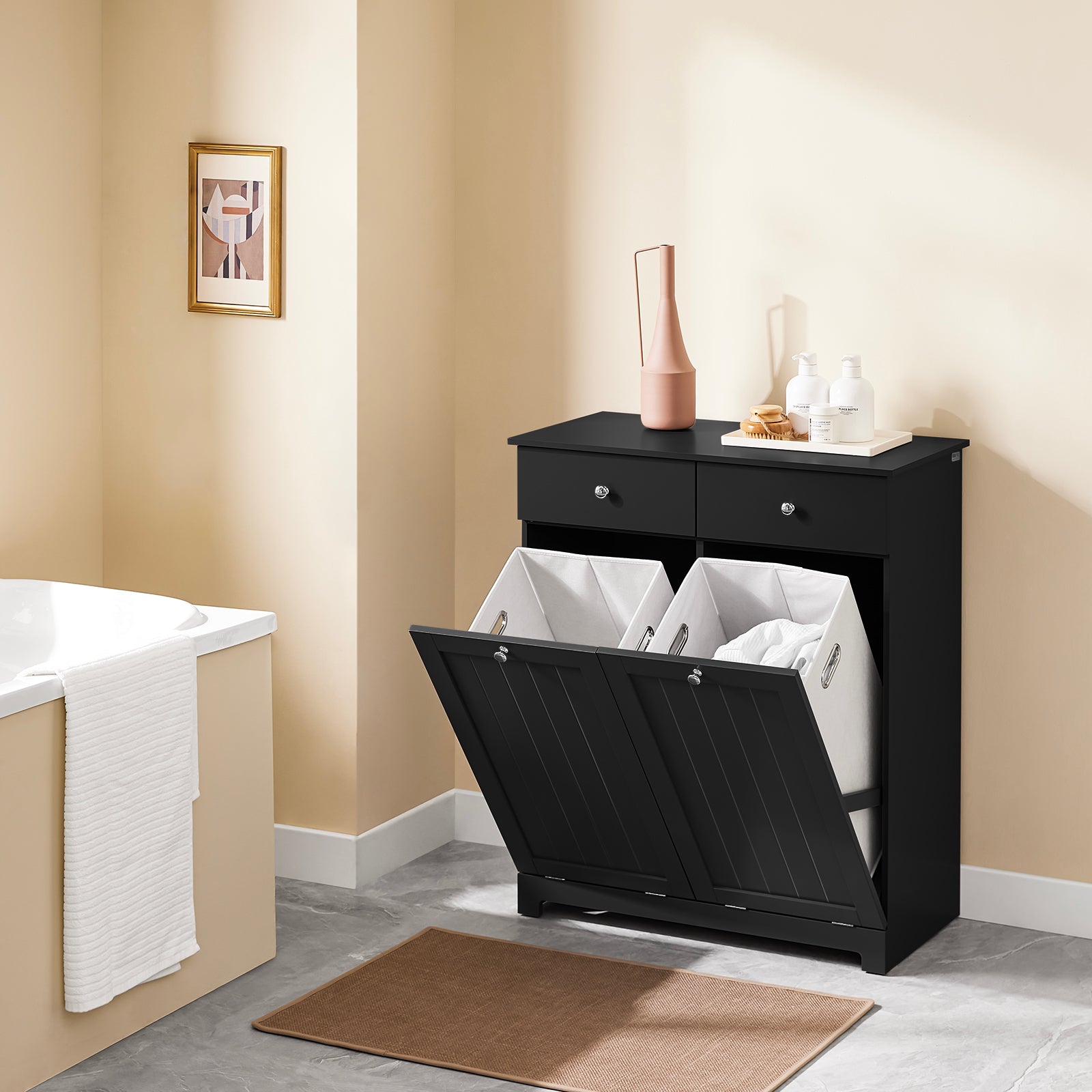 SoBuy | Armoire à linge avec 2 sacs à linge | Panier à linge | Noir | BZR33-II-SCH