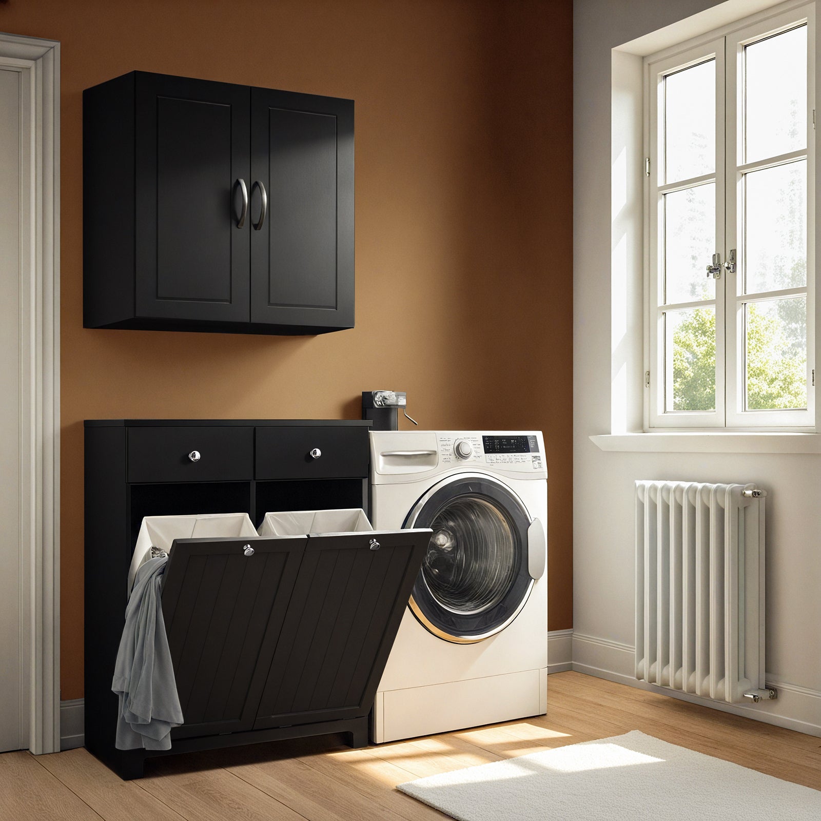 SoBuy | Armadio portabiancheria con 2 sacchi | Cesto portabiancheria | Nero | BZR33-II-SCH