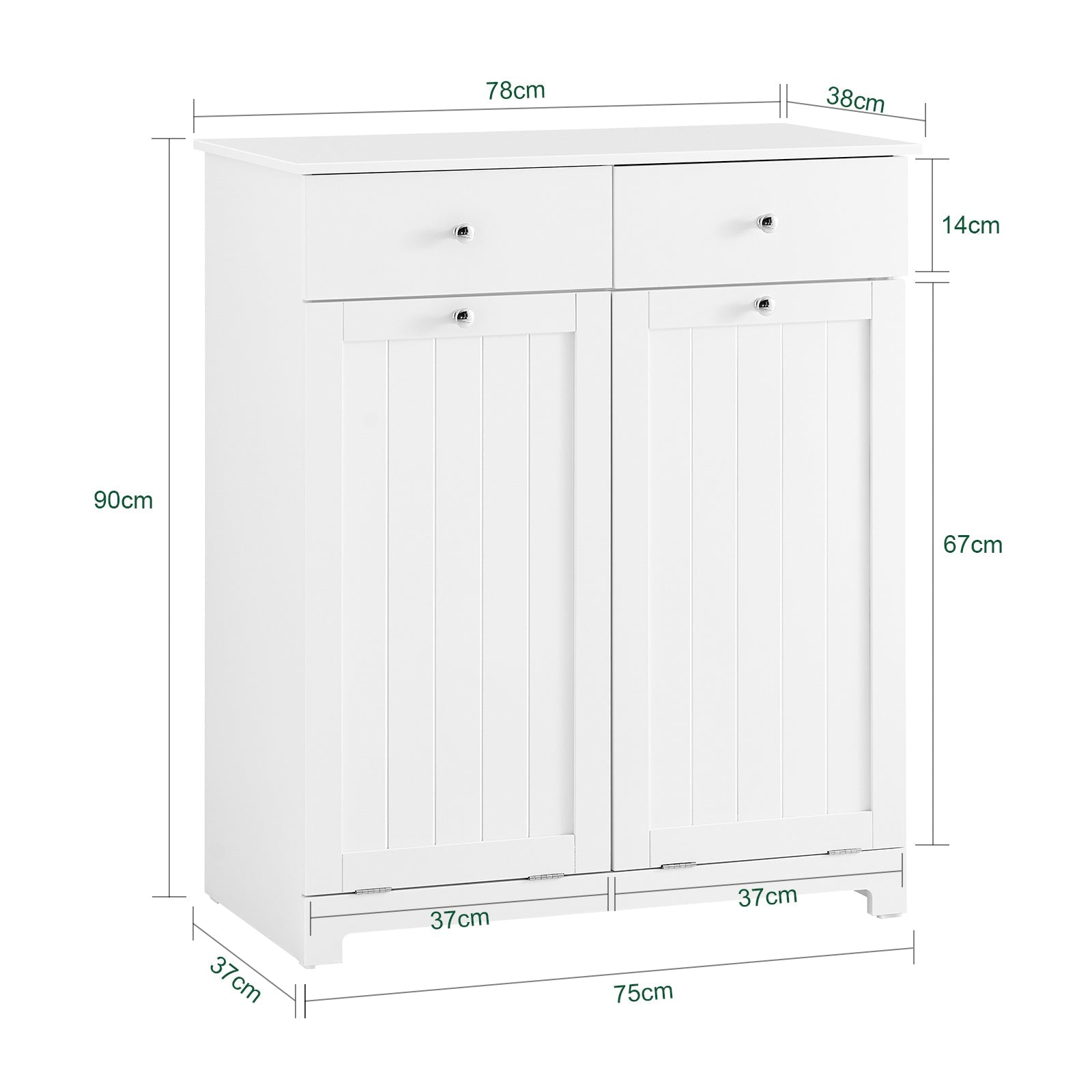 SoBuy | Mobile lavanderia con 2 sacchi | Cesto portabiancheria | Portabiancheria Bianco | BZR33-II-W