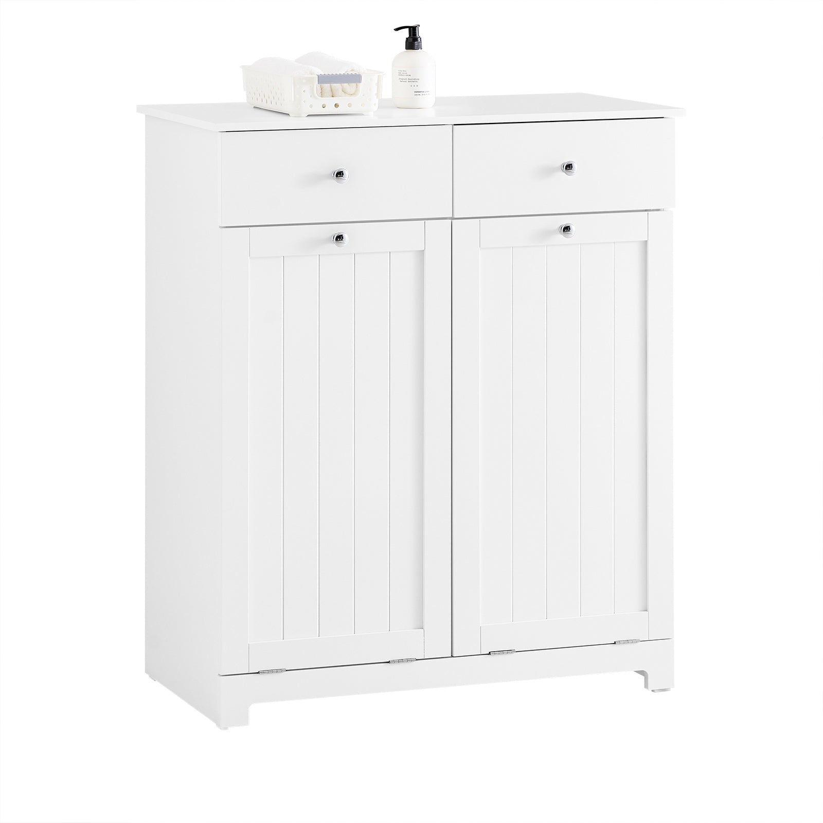 SoBuy | Mobile lavanderia con 2 sacchi | Cesto portabiancheria | Portabiancheria Bianco | BZR33-II-W
