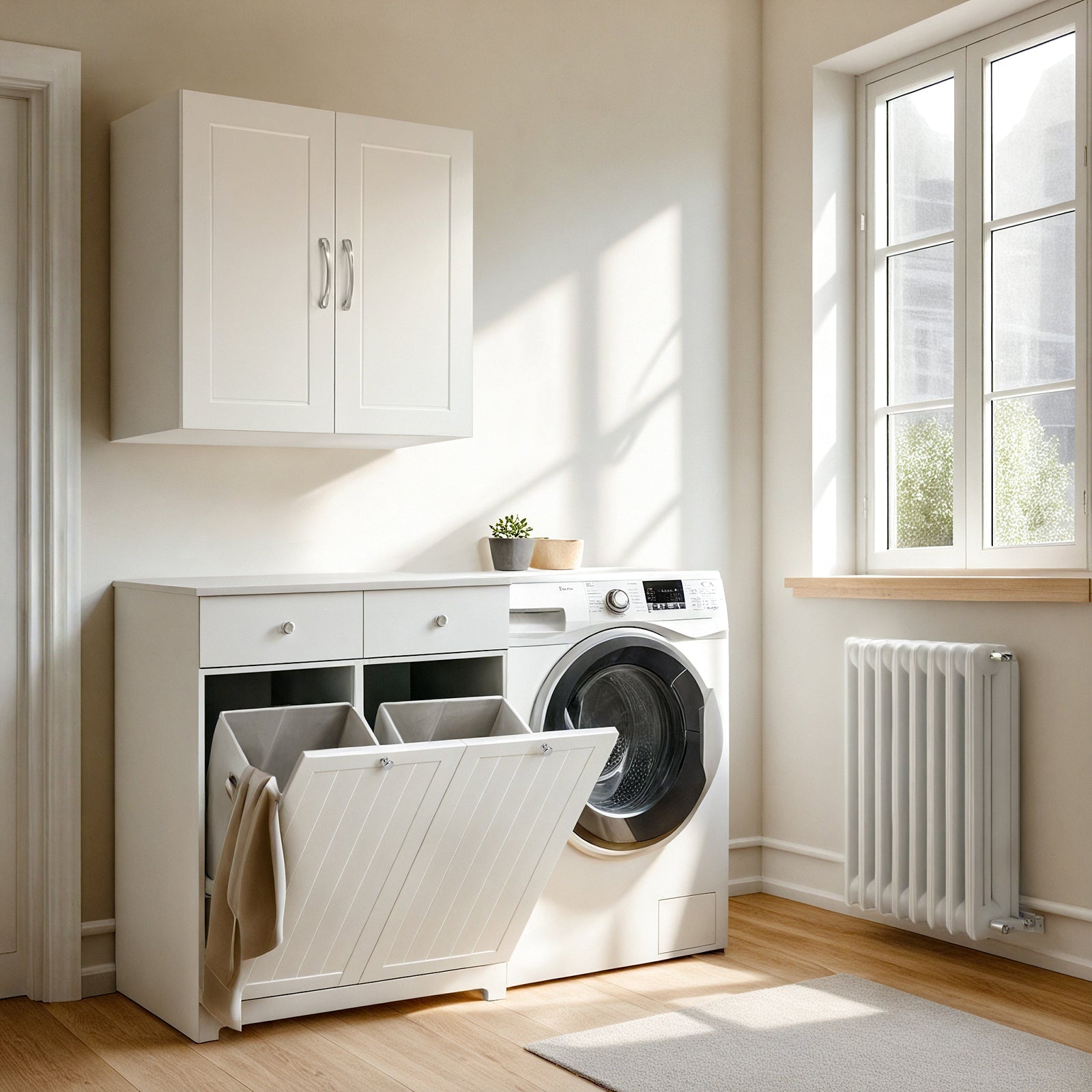 SoBuy | Mobile lavanderia con 2 sacchi | Cesto portabiancheria | Portabiancheria Bianco | BZR33-II-W