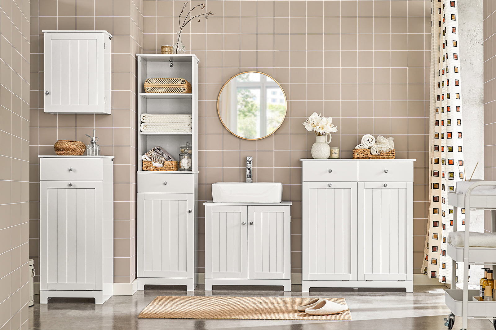 SoBuy | Sottolavello | Mobiletto bagno Bianco | Stile country | BZR18-W