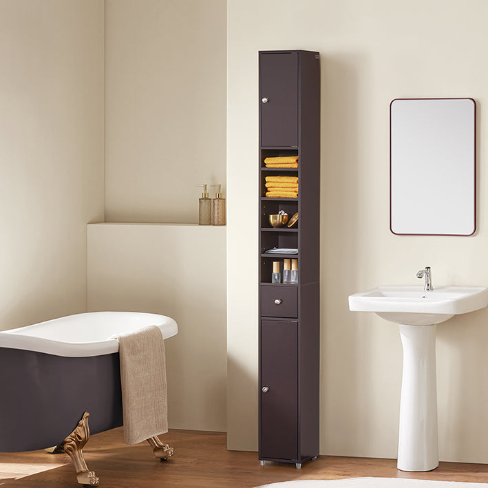 SoBuy | Mobiletto bagno stretto | con ripiani regolabili | Marrone | BZR34-II-BR