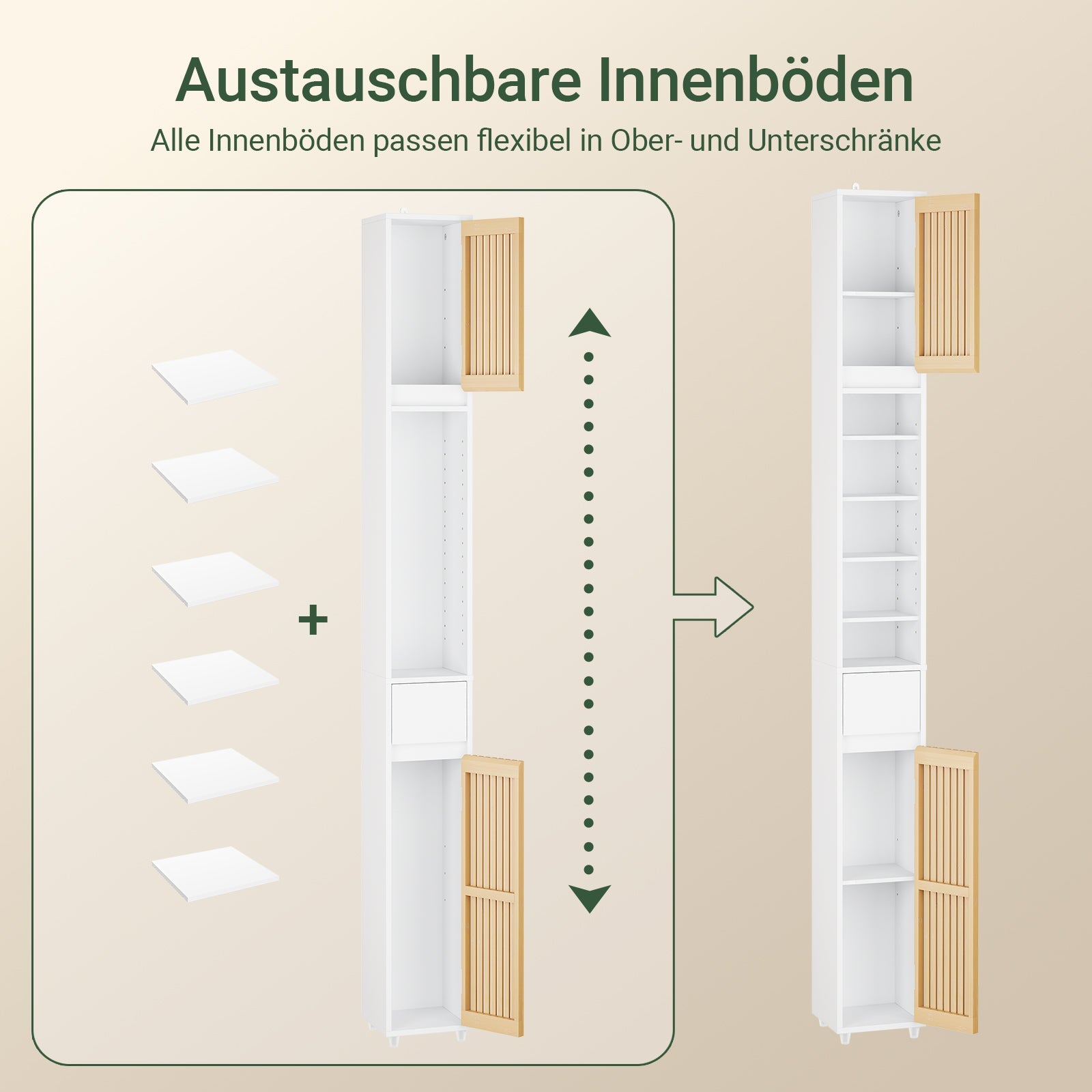SoBuy Mobile a colonna da bagno con ripiani regolabili | stretto Bianco 20x180x20cm BZR34-BW