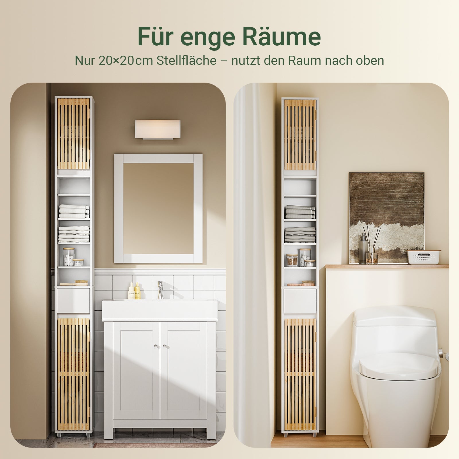 SoBuy Mobile a colonna da bagno con ripiani regolabili | stretto Bianco 20x180x20cm BZR34-BW