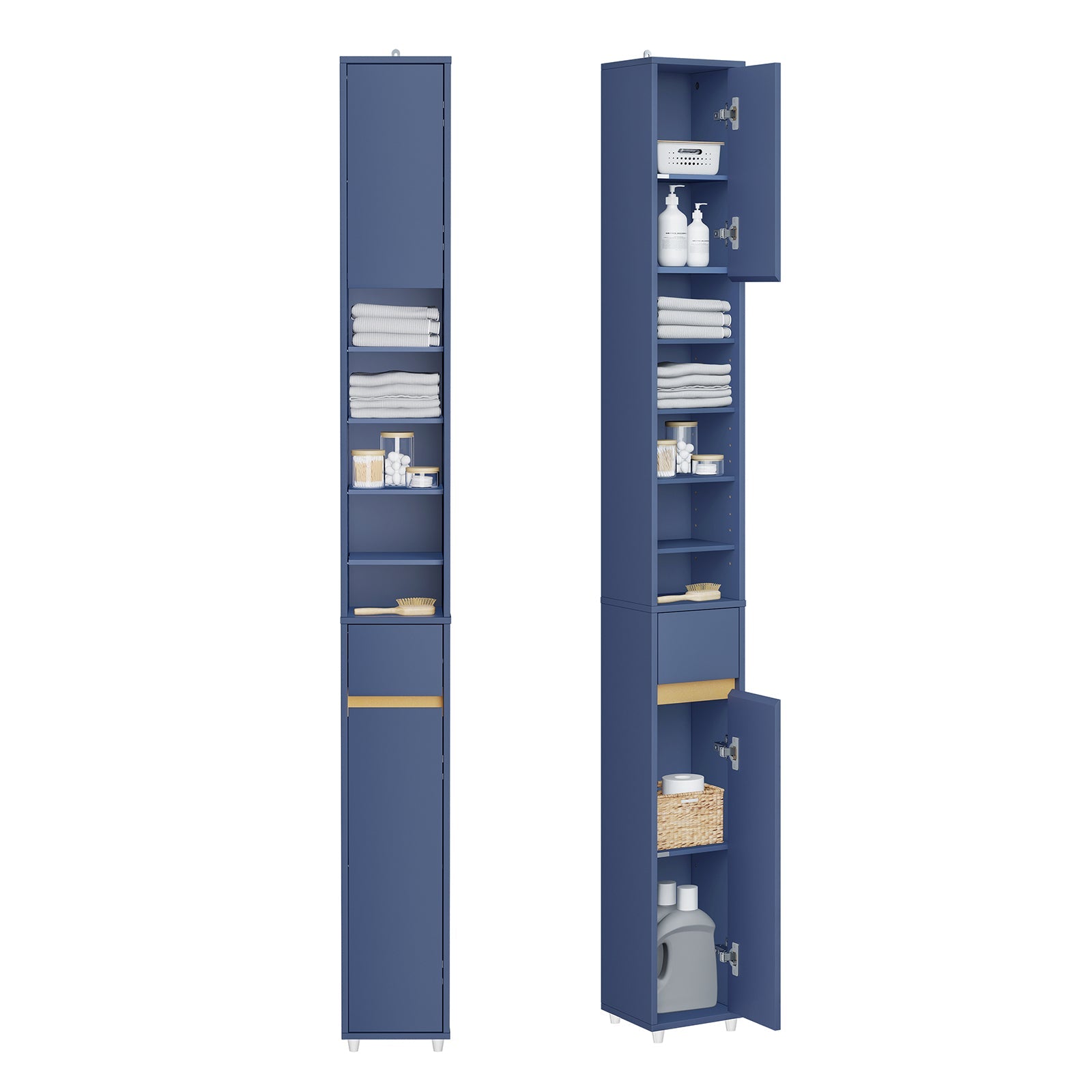 Prevendita | SoBuy Armadietto bagno alto con ripiani regolabili sottile blu 20x180x20cm BZR34-II-B