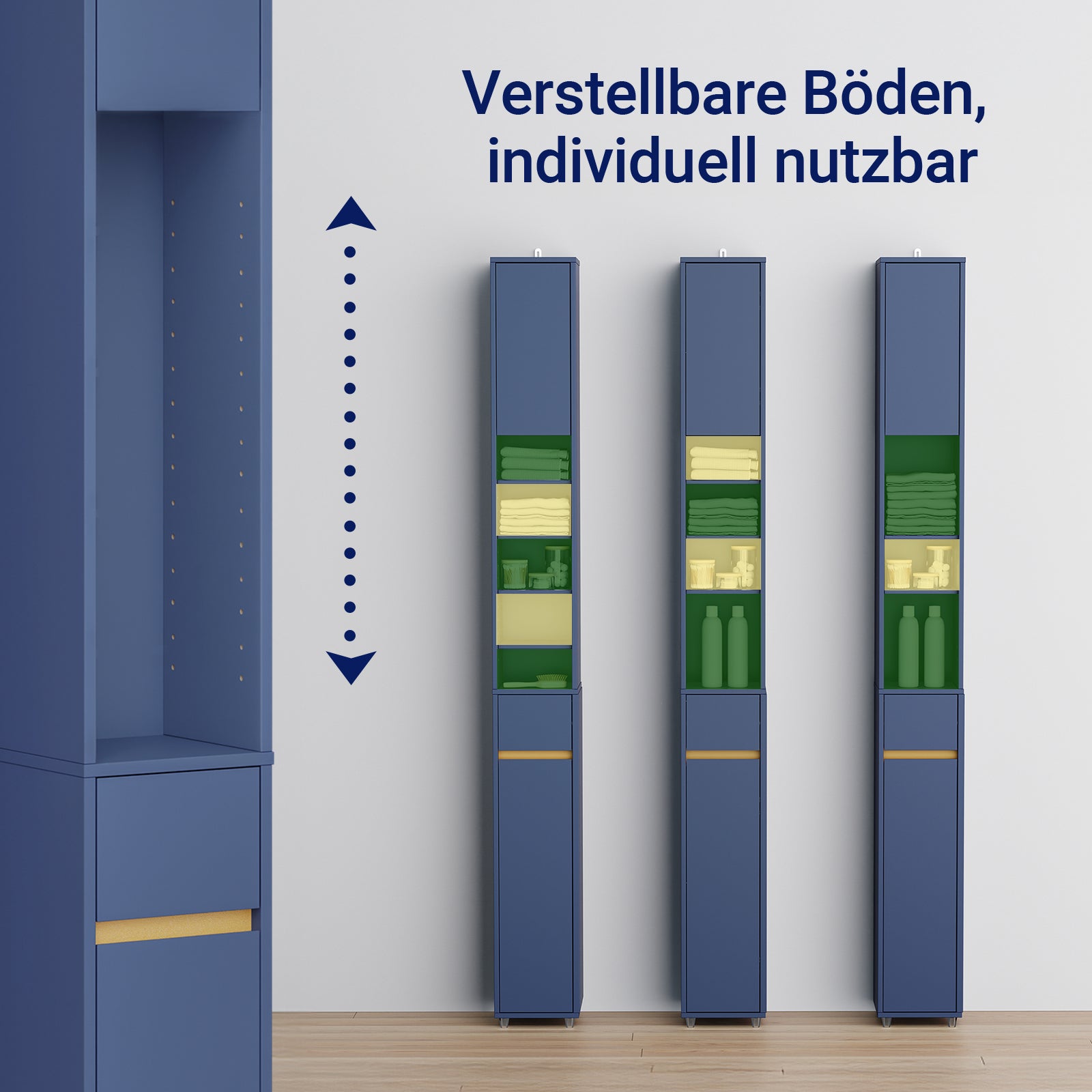 Armoire de salle de bain haute SoBuy avec étagères réglables, étroite, bleue, 20 x 180 x 20 cm, BZR34-II-B