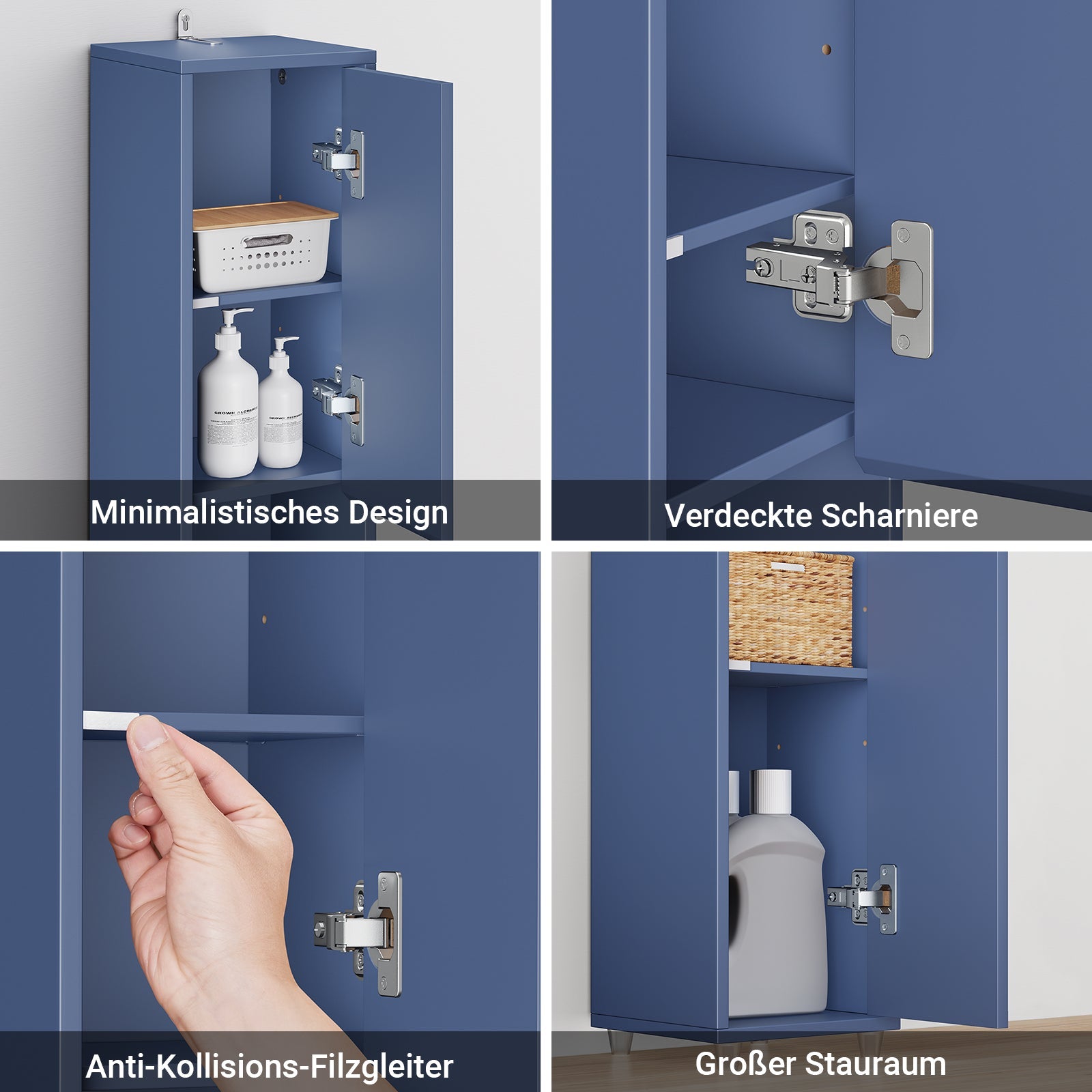 Prevendita | SoBuy Armadietto bagno alto con ripiani regolabili sottile blu 20x180x20cm BZR34-II-B