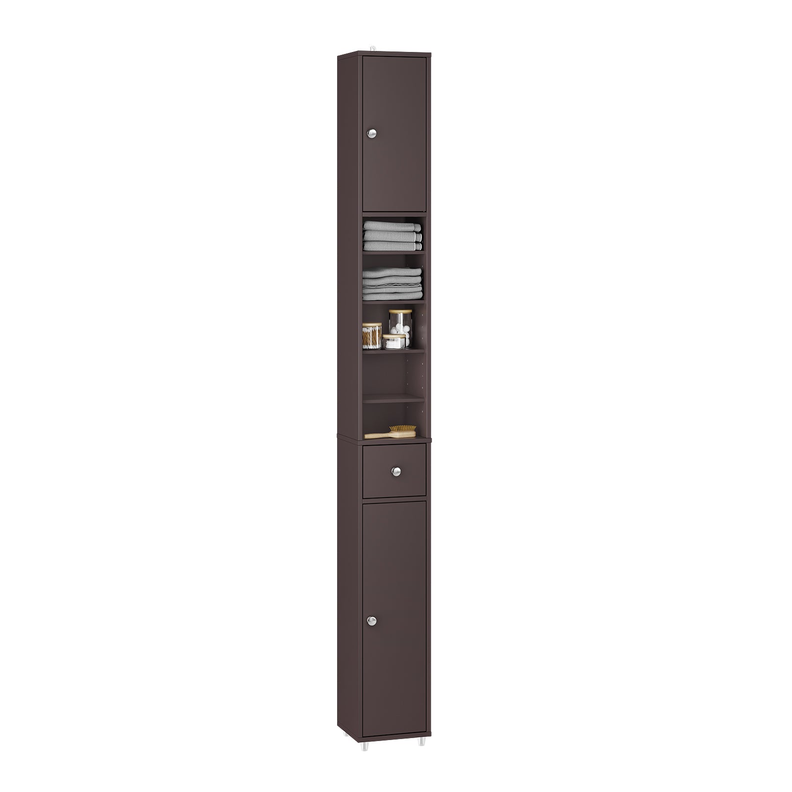 SoBuy | Mobiletto bagno stretto | con ripiani regolabili | Marrone | BZR34-II-BR