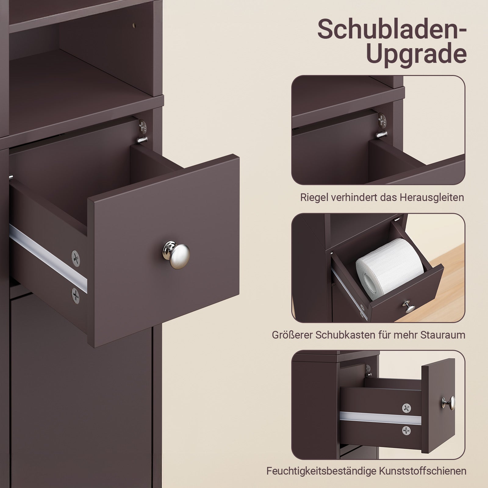 SoBuy | Badzimmerschrank Schmal | mit Verstellbare Ablagen | Braun | BZR34-II-BR