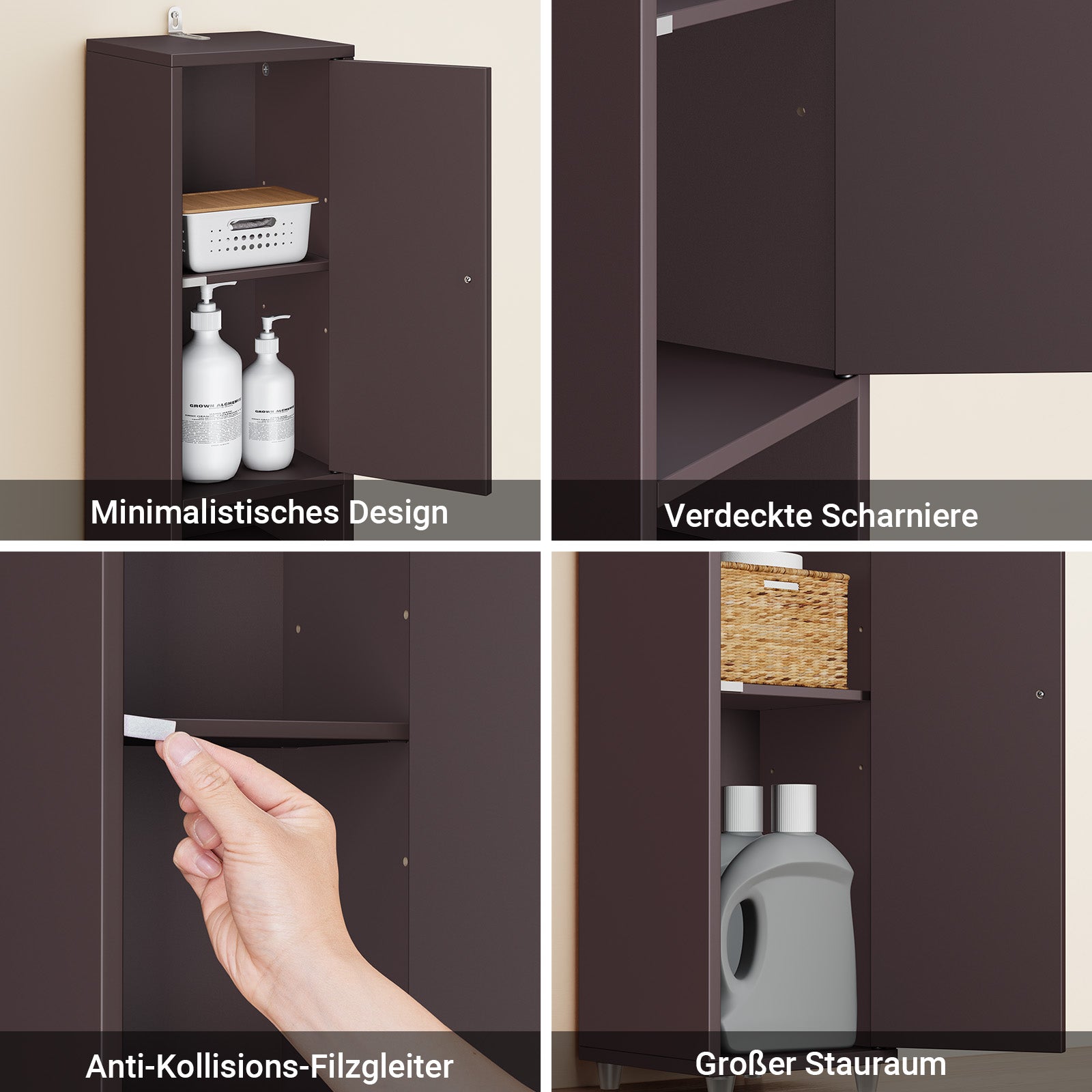 SoBuy | Mobiletto bagno stretto | con ripiani regolabili | Marrone | BZR34-II-BR