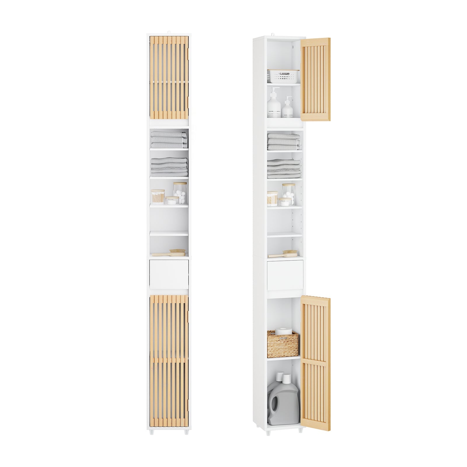 SoBuy Armoire Haute de Salle de Bain avec Étagères Réglables | Étroite Blanc 20x180x20cm BZR34-BW