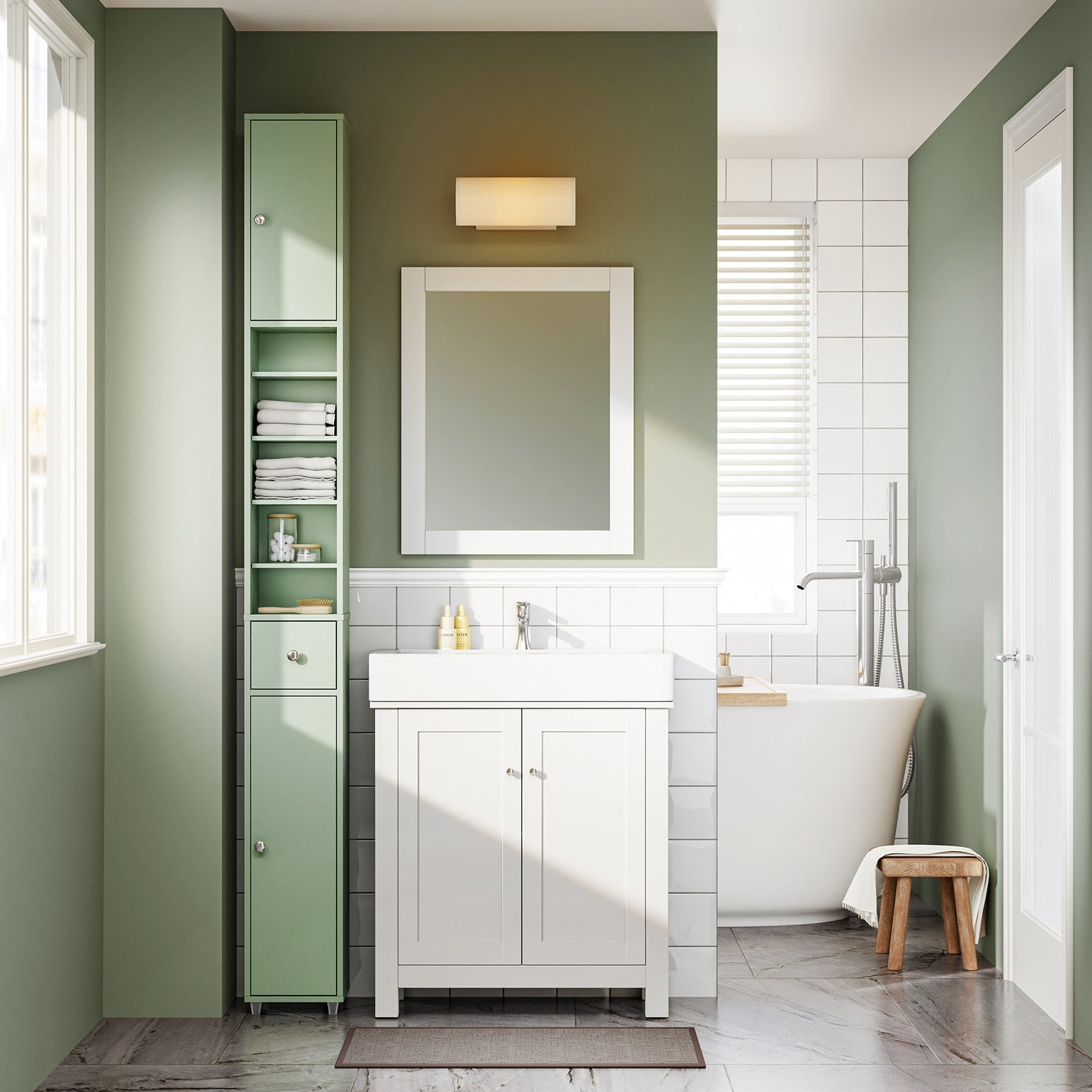 SoBuy | Mobile Alto da Bagno Salvaspazio | con Ripiani Regolabili | Verde Chiaro | 20x180x20cm BZR34-II-GR
