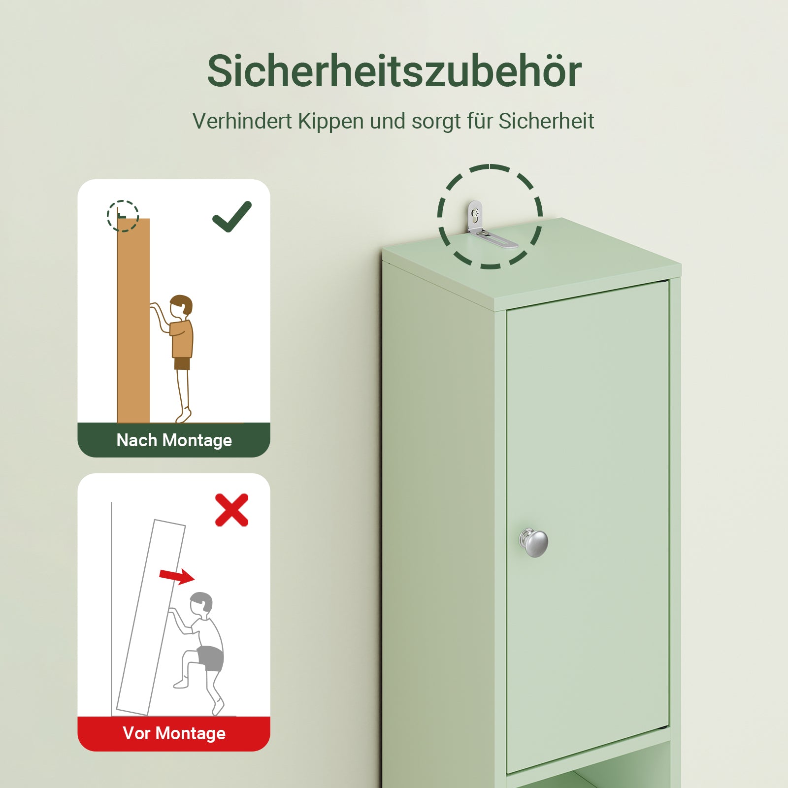 SoBuy | Armoire de salle de bain haute étroite | avec étagères réglables | Vert clair | 20 x 180 x 20 cm BZR34-II-GR