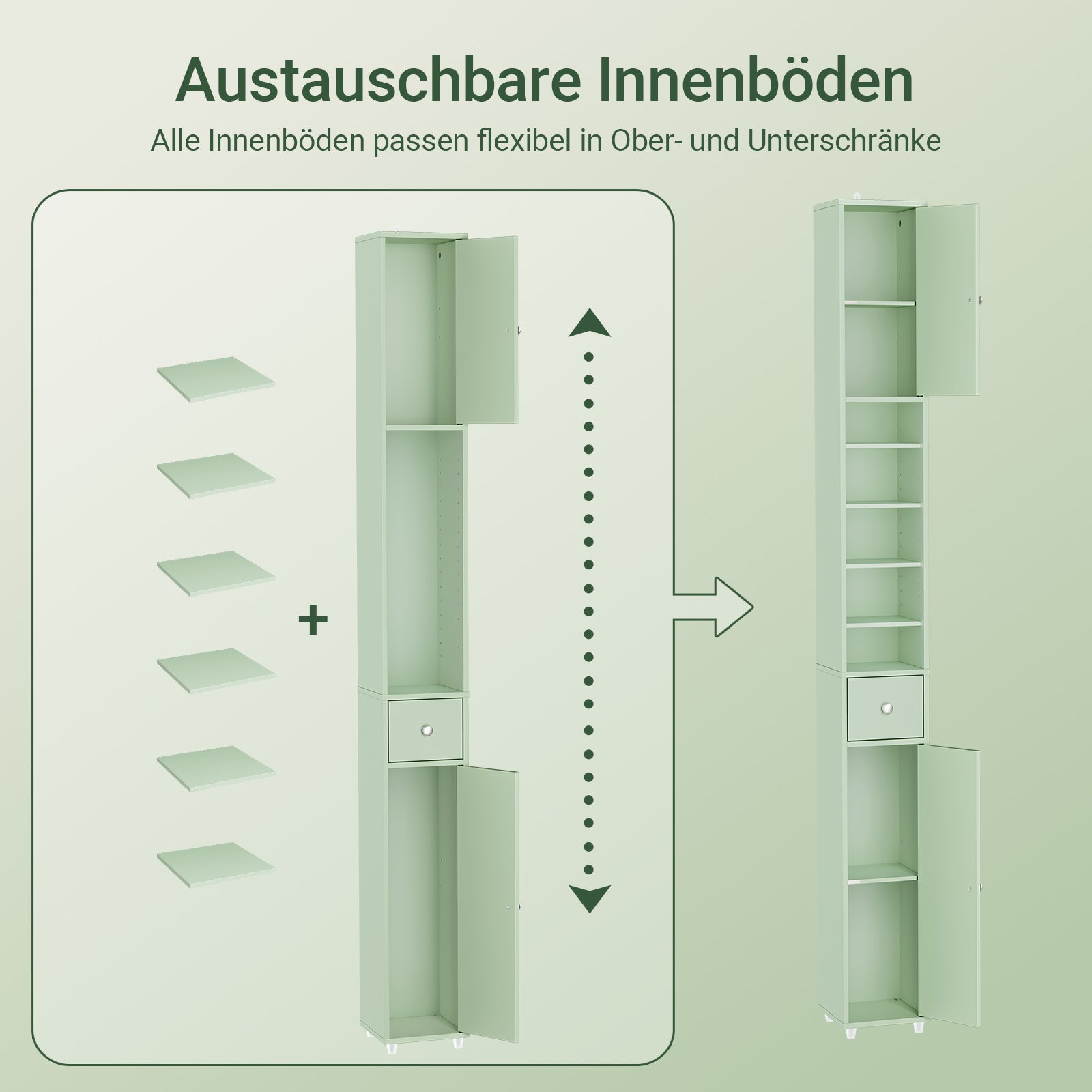 SoBuy | Armoire de salle de bain haute étroite | avec étagères réglables | Vert clair | 20 x 180 x 20 cm BZR34-II-GR