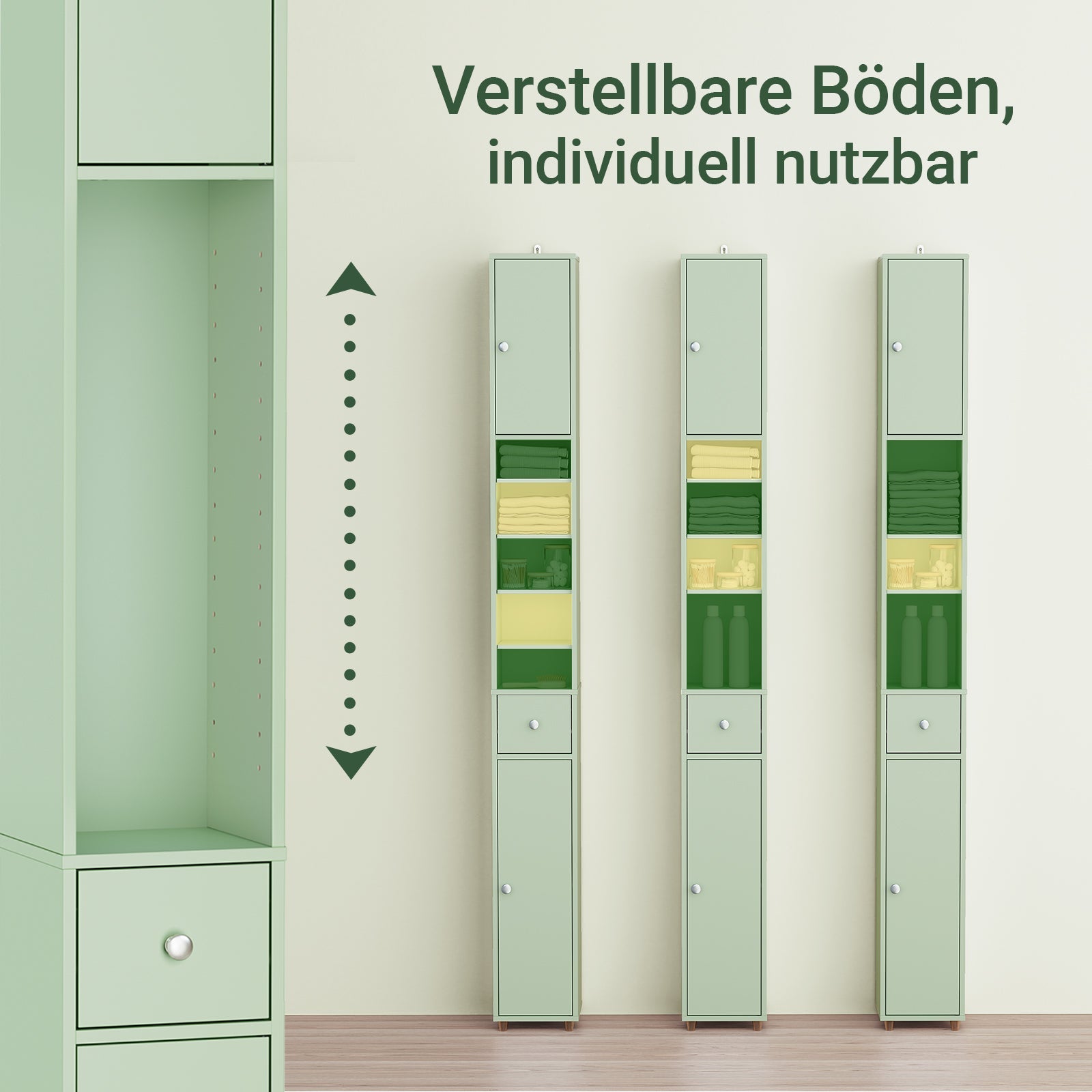 SoBuy | Mobile Alto da Bagno Salvaspazio | con Ripiani Regolabili | Verde Chiaro | 20x180x20cm BZR34-II-GR