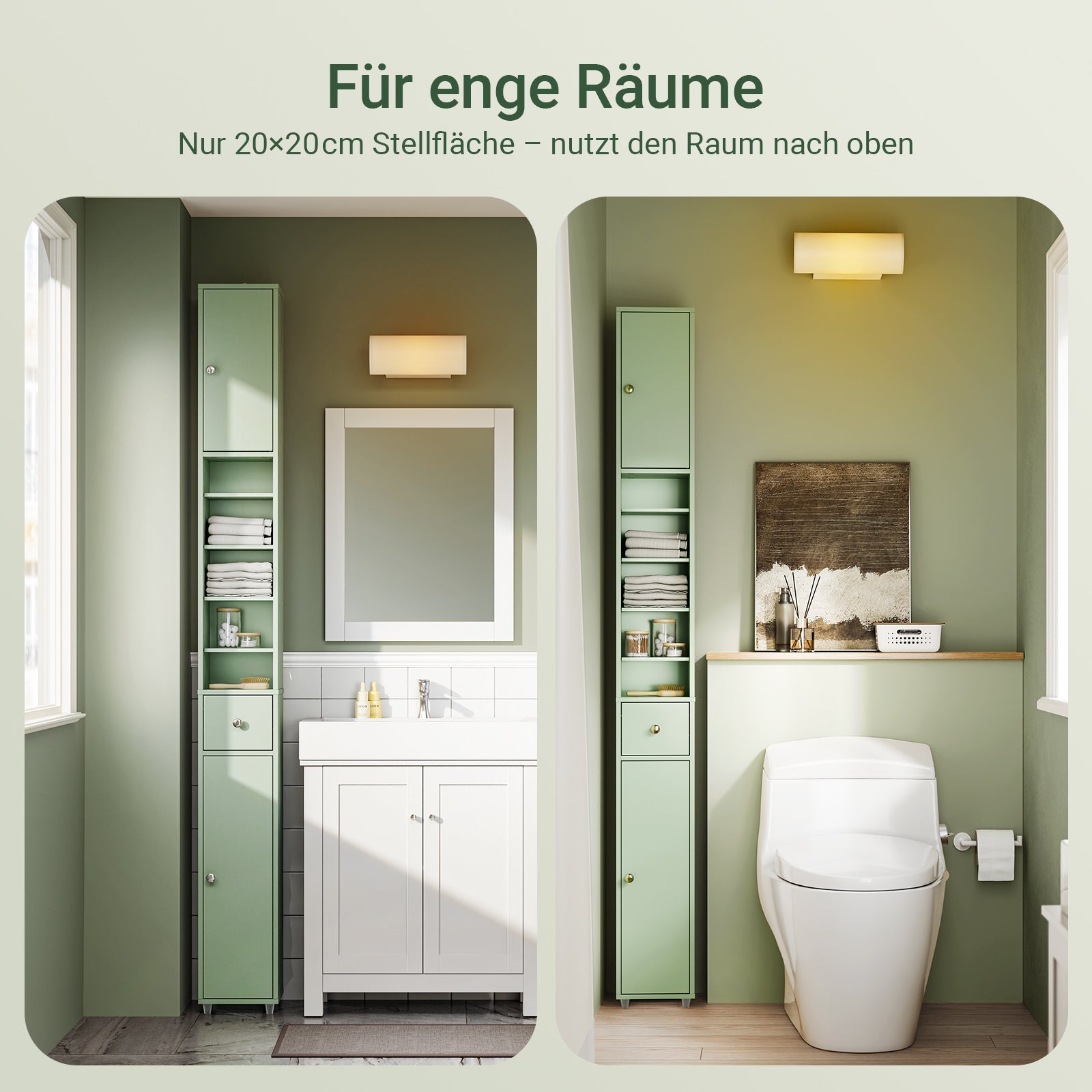 SoBuy | Mobile Alto da Bagno Salvaspazio | con Ripiani Regolabili | Verde Chiaro | 20x180x20cm BZR34-II-GR