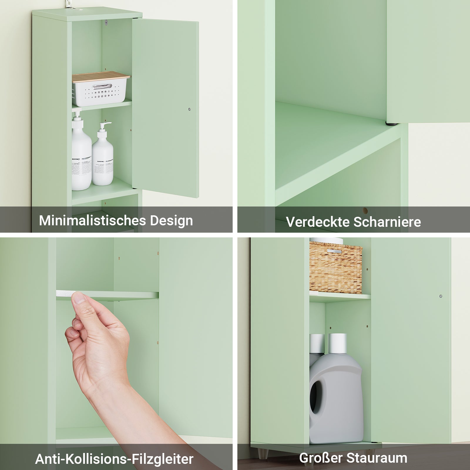 SoBuy | Armoire de salle de bain haute étroite | avec étagères réglables | Vert clair | 20 x 180 x 20 cm BZR34-II-GR