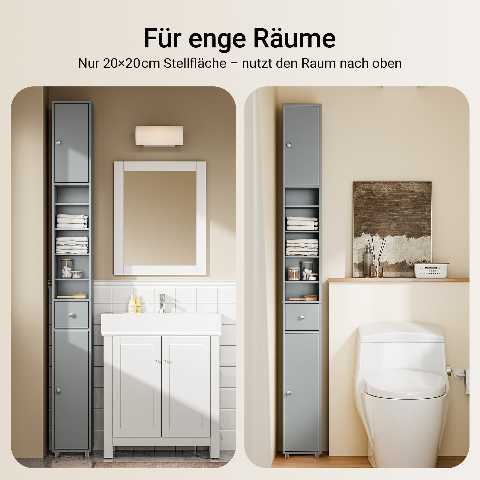 SoBuy | Mobile colonna da bagno | con ripiani regolabili sottili | Grigio chiaro | 20x180x20cm | BZR34-II-HG