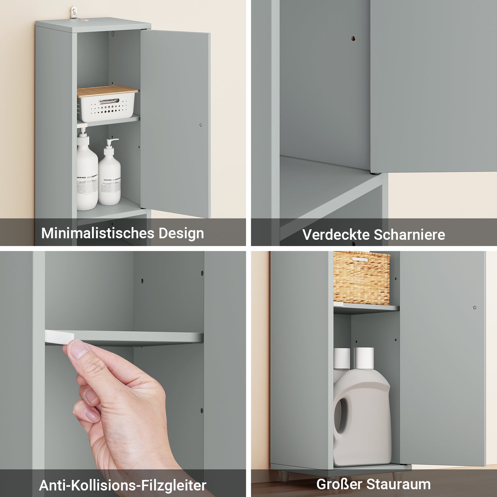 SoBuy | Mobile colonna da bagno | con ripiani regolabili sottili | Grigio chiaro | 20x180x20cm | BZR34-II-HG