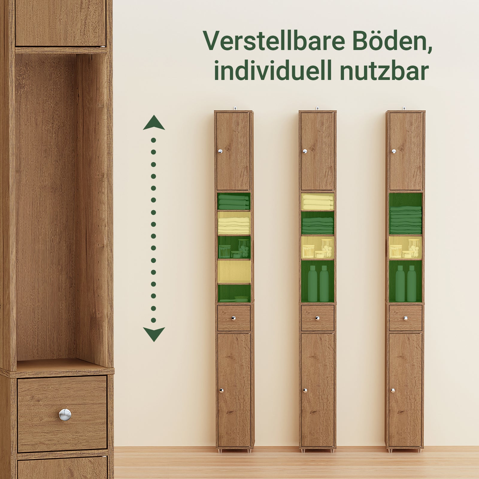 SoBuy | Badzimmerschrank Schmal | mit Verstellbare Ablagen | Vintage 20x180x20cm BZR34-II-PF