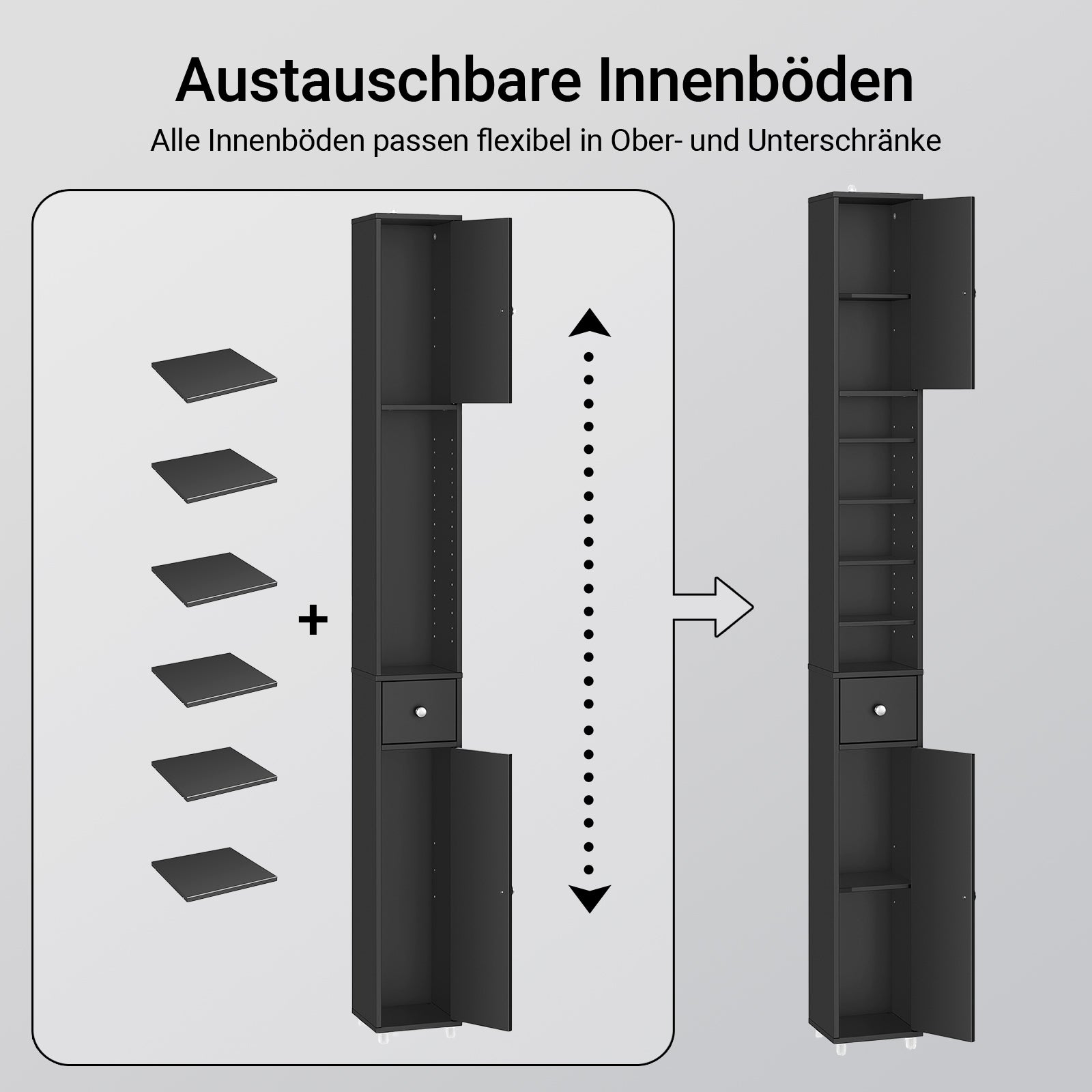 SoBuy | Armoire de salle de bain haute | avec étagères réglables, étroite | Noire | 20 x 180 x 20 cm | BZR34-II-SCH