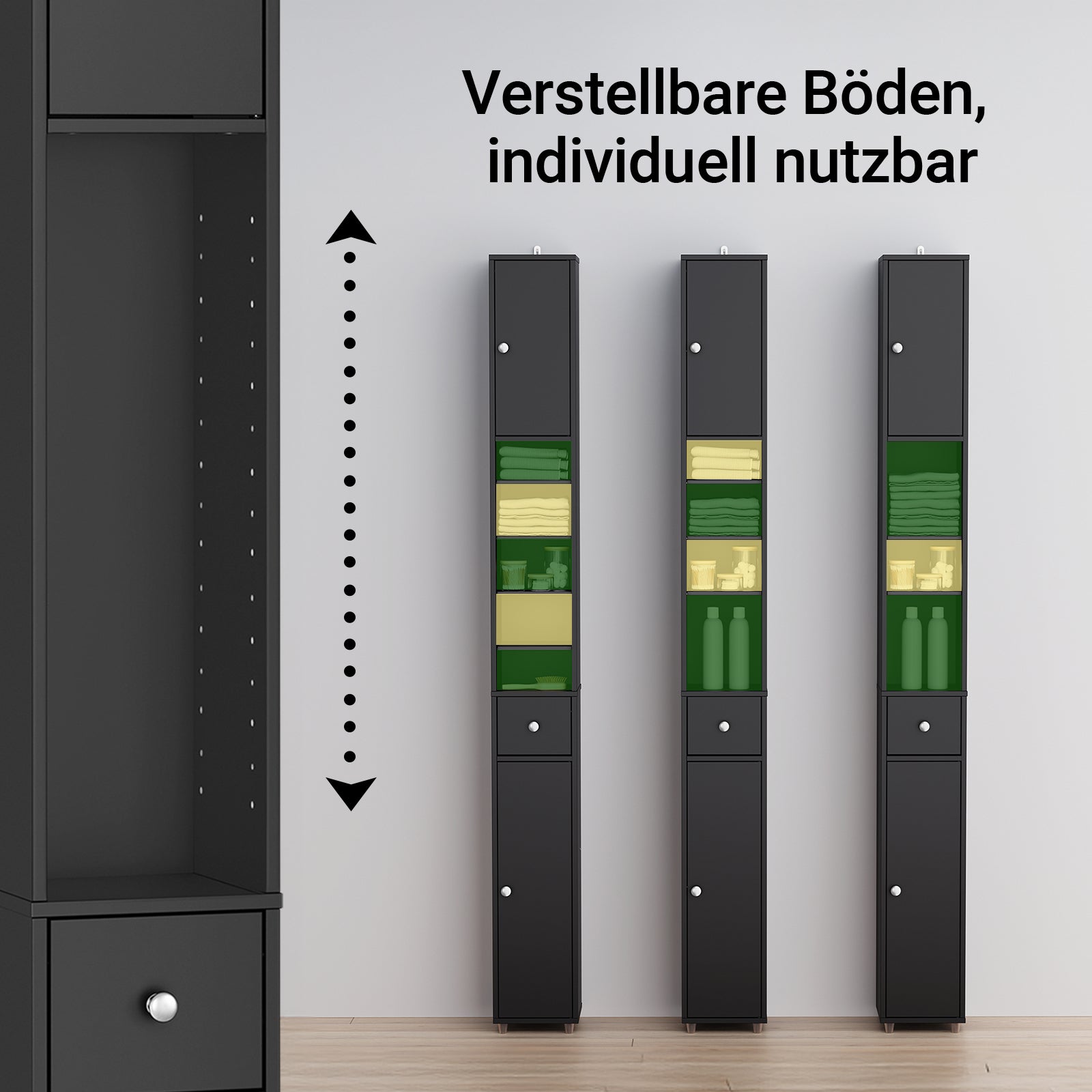 SoBuy | Armoire de salle de bain haute | avec étagères réglables, étroite | Noire | 20 x 180 x 20 cm | BZR34-II-SCH