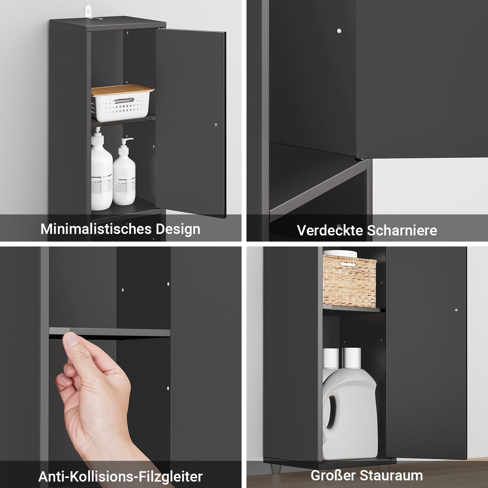 SoBuy | Armoire de salle de bain haute | avec étagères réglables, étroite | Noire | 20 x 180 x 20 cm | BZR34-II-SCH