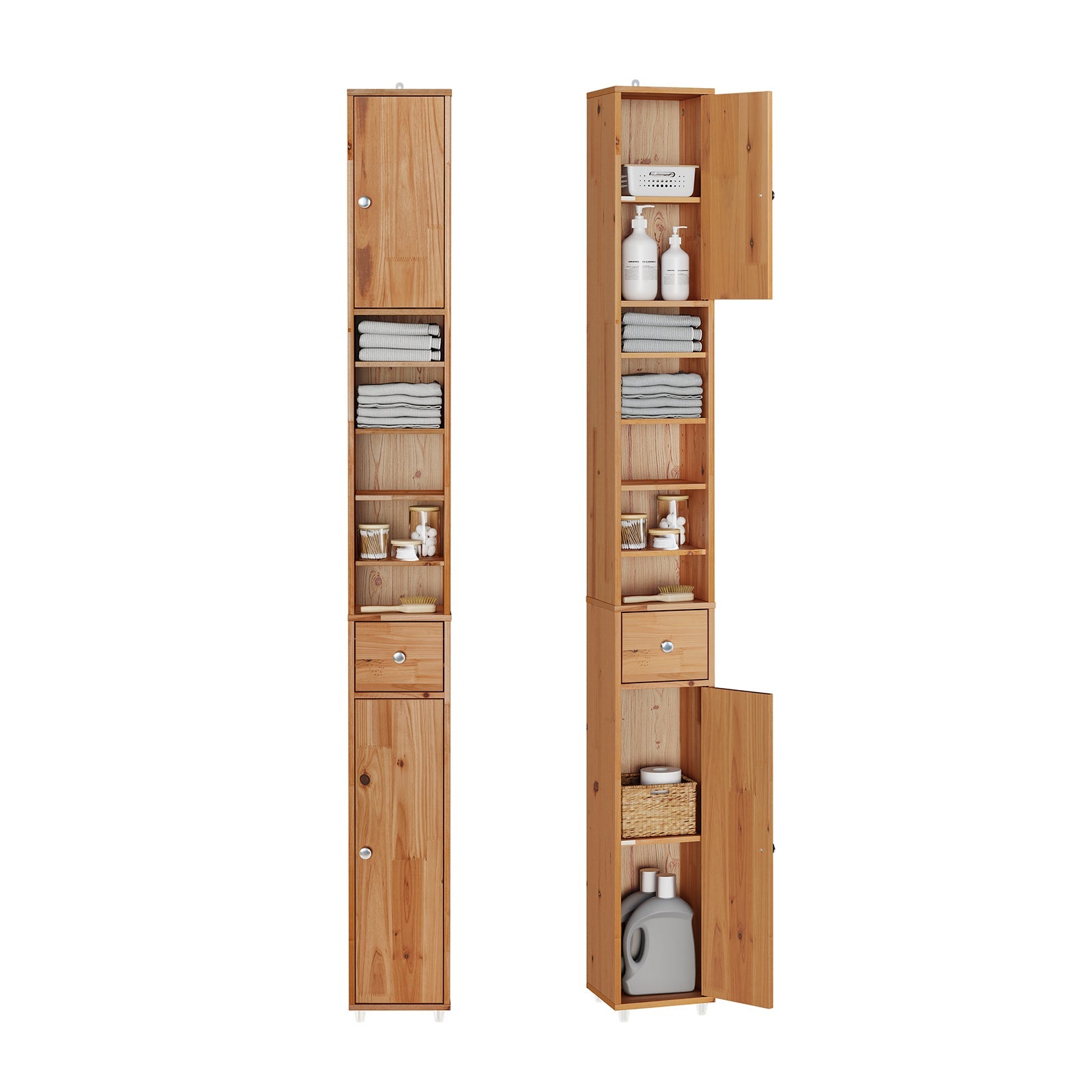SoBuy | Mobile Alto da Bagno | con Ripiani Regolabili Stretti in Legno di Cedro | 20x180x20cm | BZR34-II-SH