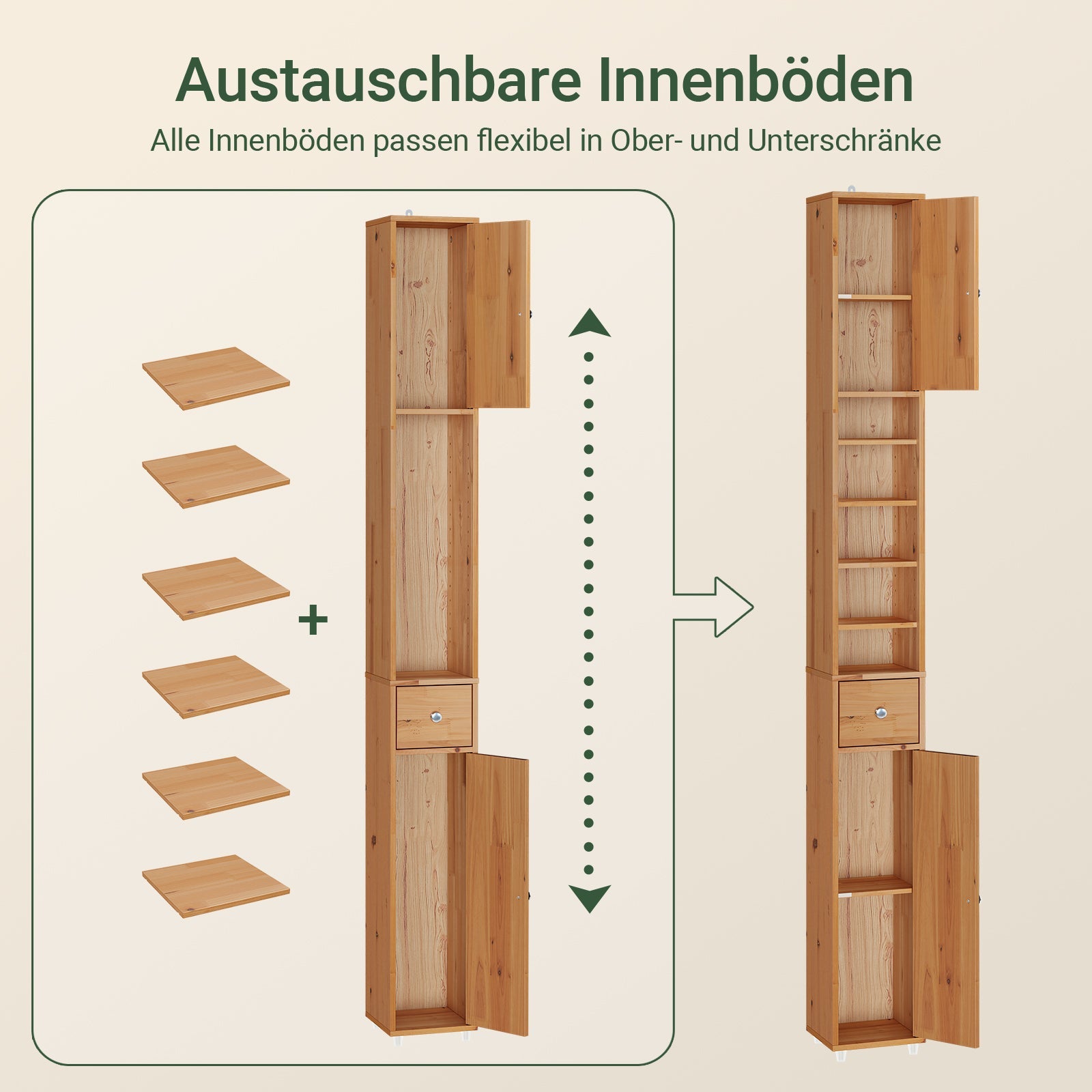 SoBuy | Mobile Alto da Bagno | con Ripiani Regolabili Stretti in Legno di Cedro | 20x180x20cm | BZR34-II-SH