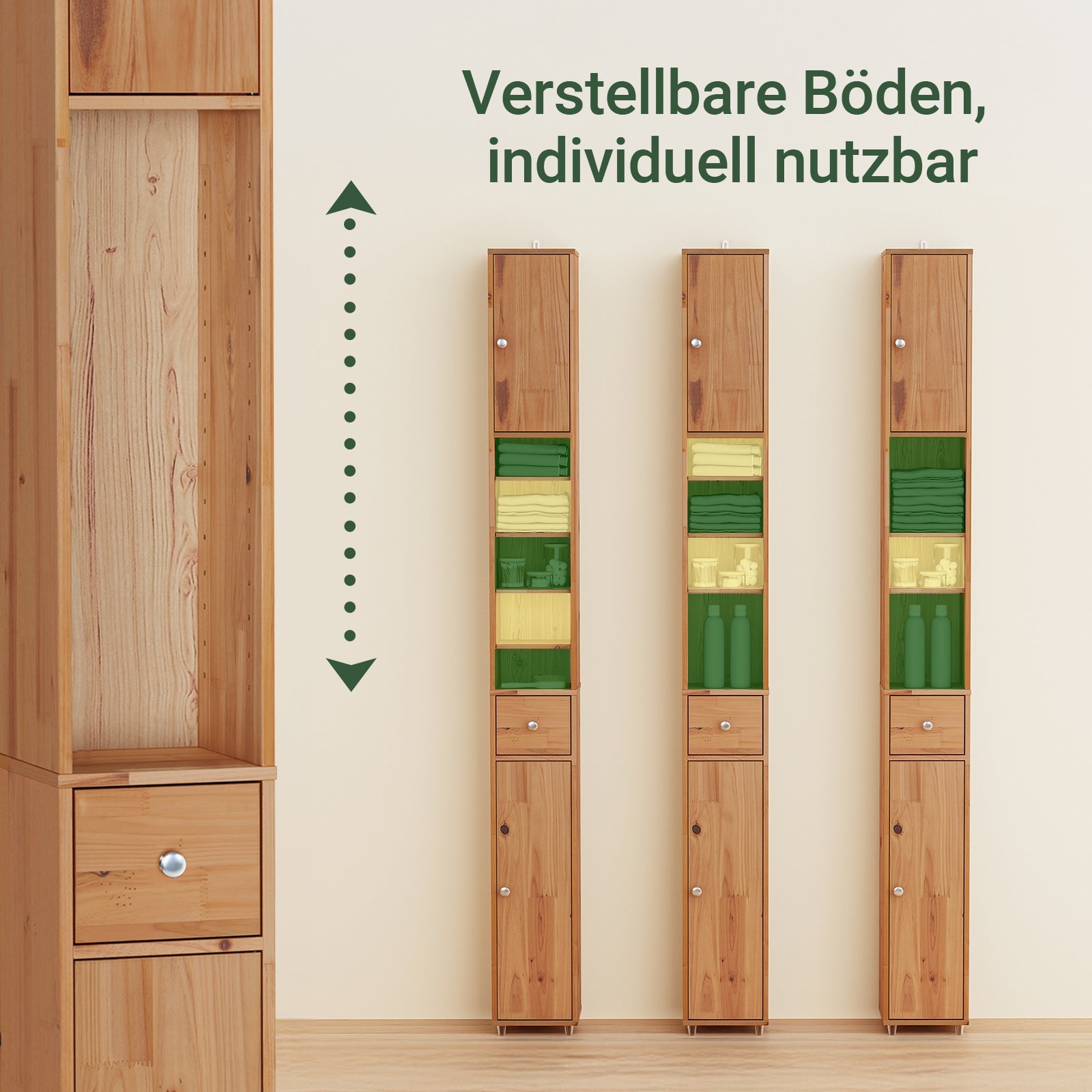 SoBuy | Mobile Alto da Bagno | con Ripiani Regolabili Stretti in Legno di Cedro | 20x180x20cm | BZR34-II-SH