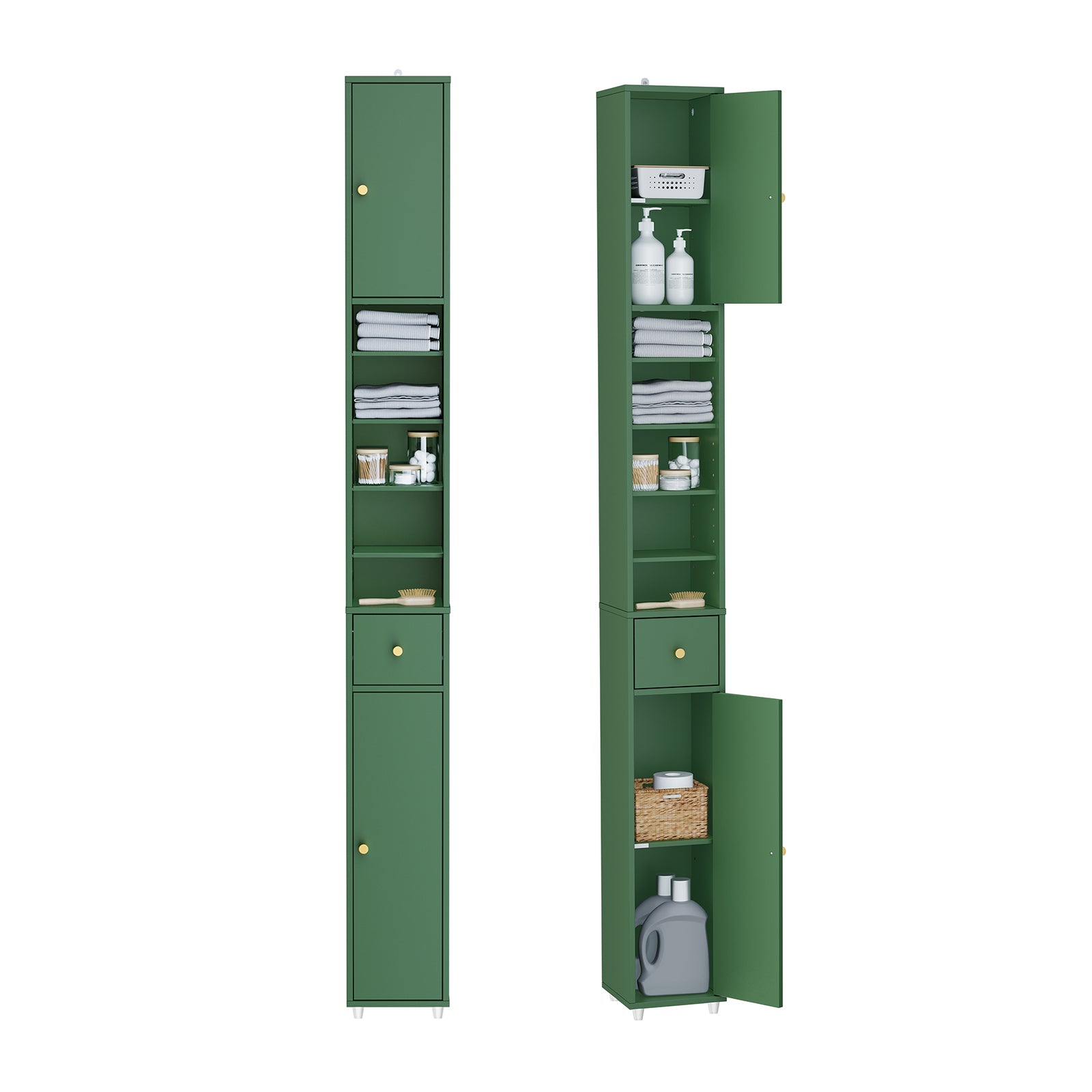 Armoire de salle de bain haute SoBuy avec étagères réglables, étroite, verte, 20 x 180 x 20 cm, BZR34-II-SY