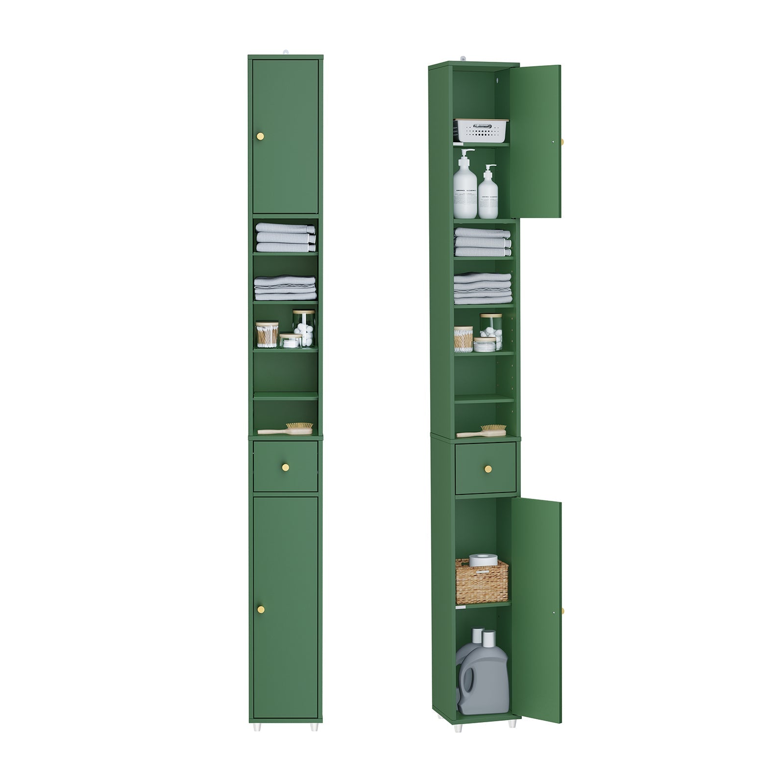 SoBuy Mobile bagno alto con ripiani regolabili sottile verde 20x180x20cm BZR34-II-SY