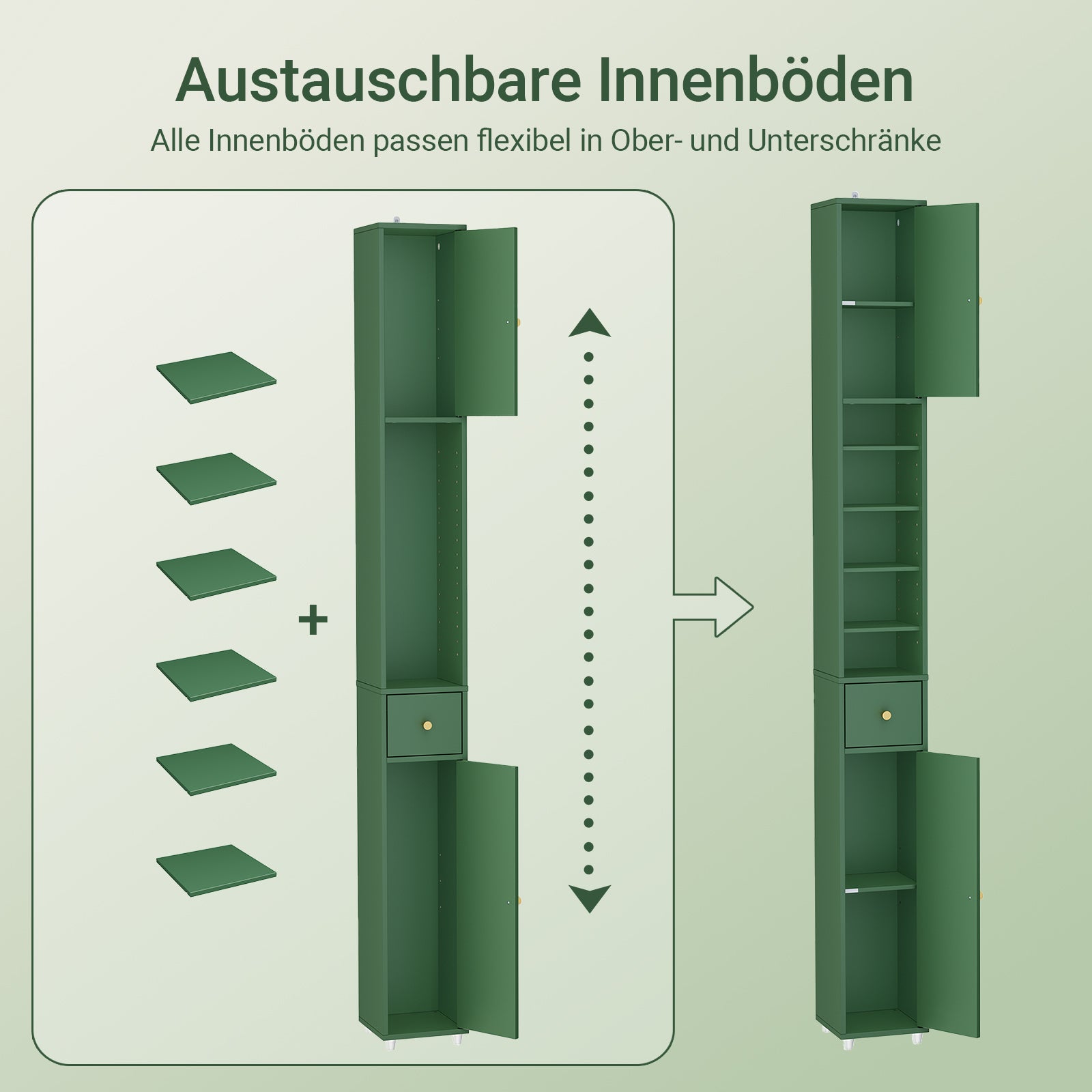Armoire de salle de bain haute SoBuy avec étagères réglables, étroite, verte, 20 x 180 x 20 cm, BZR34-II-SY