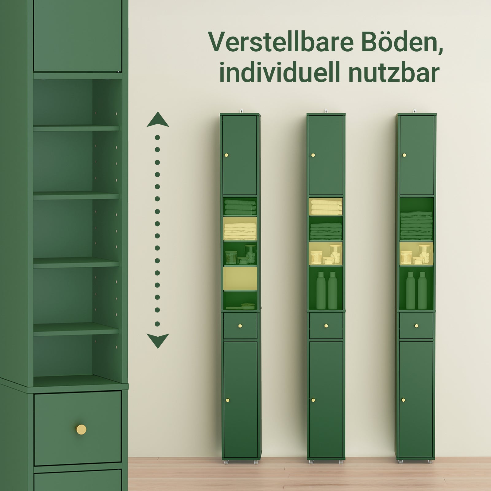 SoBuy Mobile bagno alto con ripiani regolabili sottile verde 20x180x20cm BZR34-II-SY