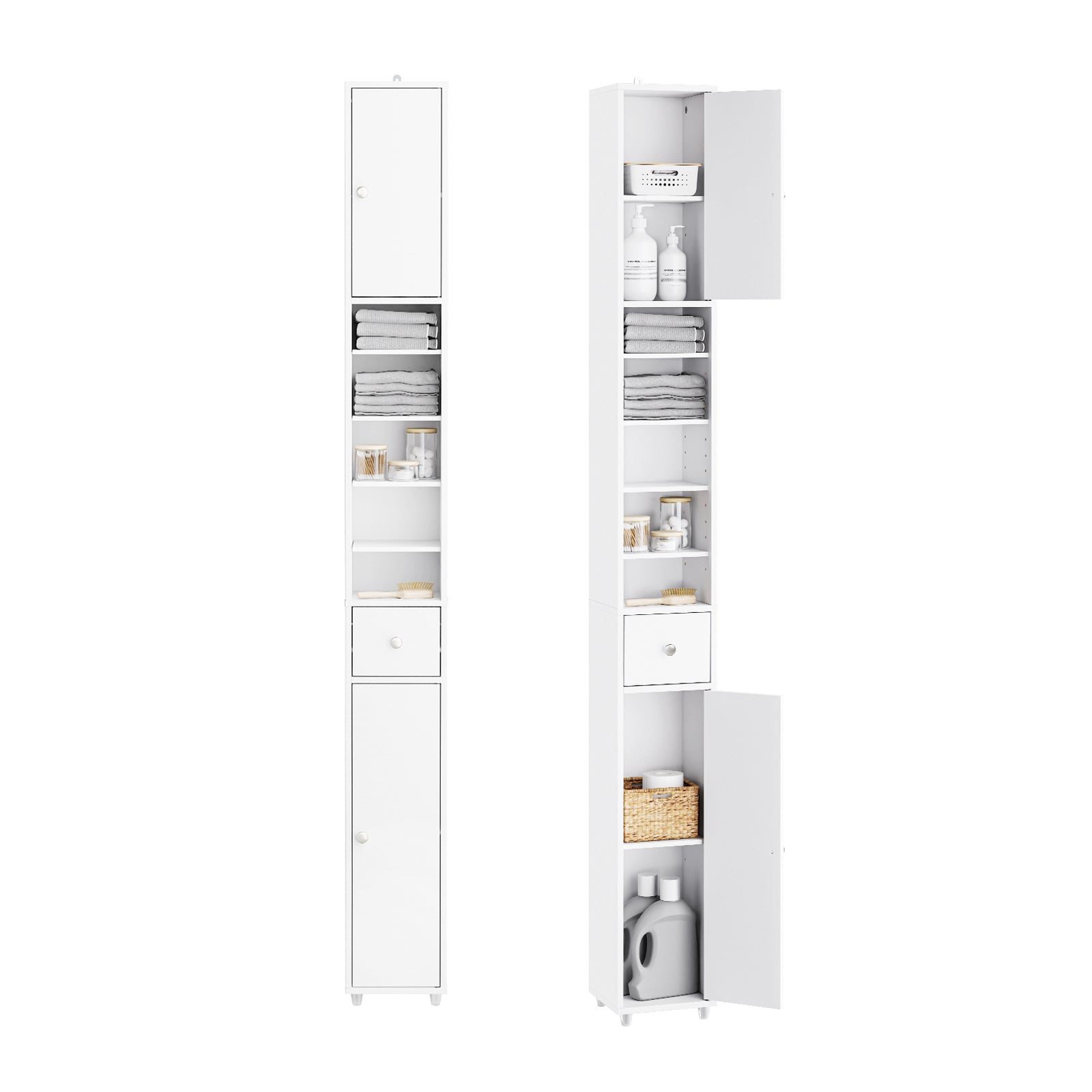 SoBuy | Armoire de salle de bain haute | avec étagères réglables, étroite | Blanche | 20 x 180 x 20 cm | BZR34-II-W