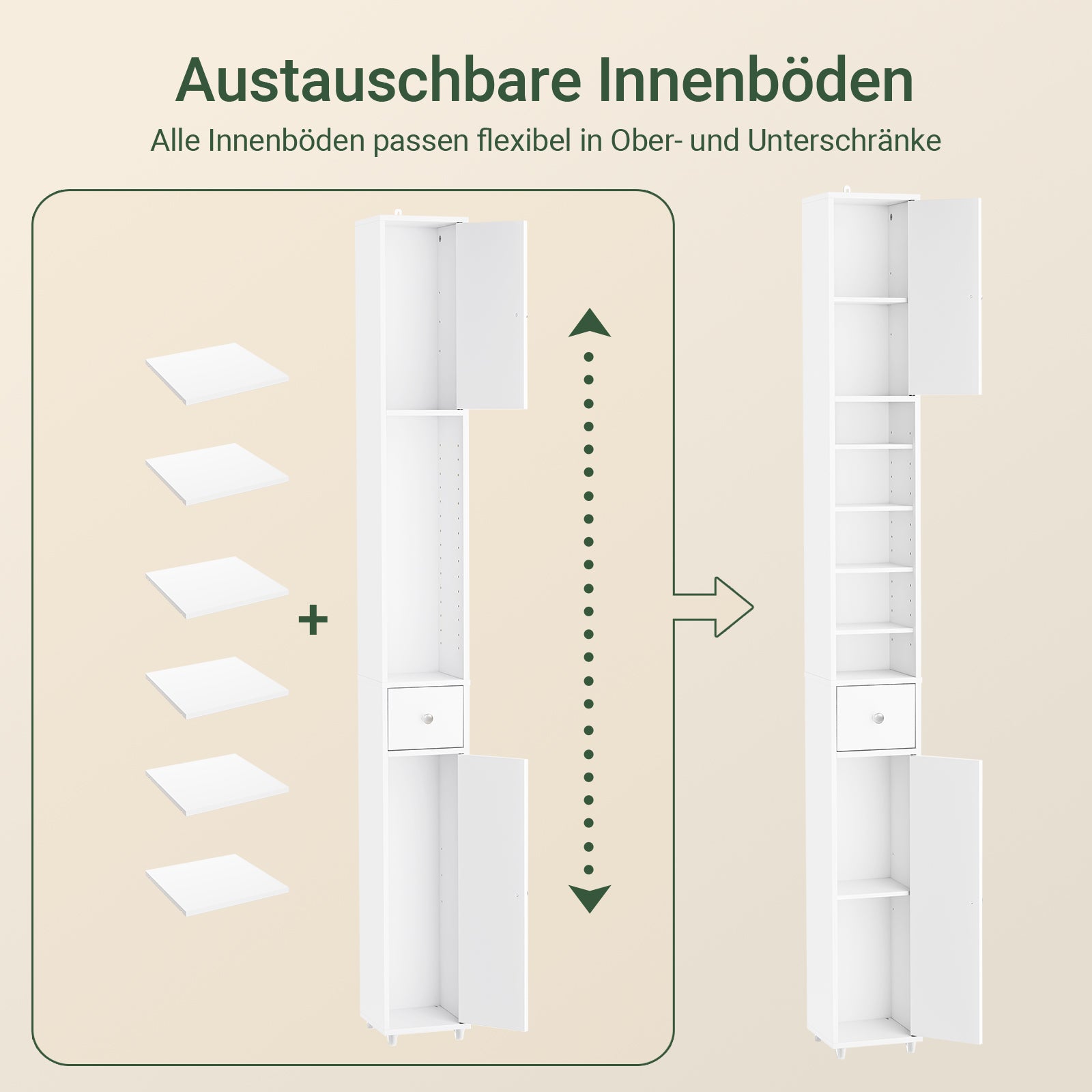 SoBuy | Armoire de salle de bain haute | avec étagères réglables, étroite | Blanche | 20 x 180 x 20 cm | BZR34-II-W