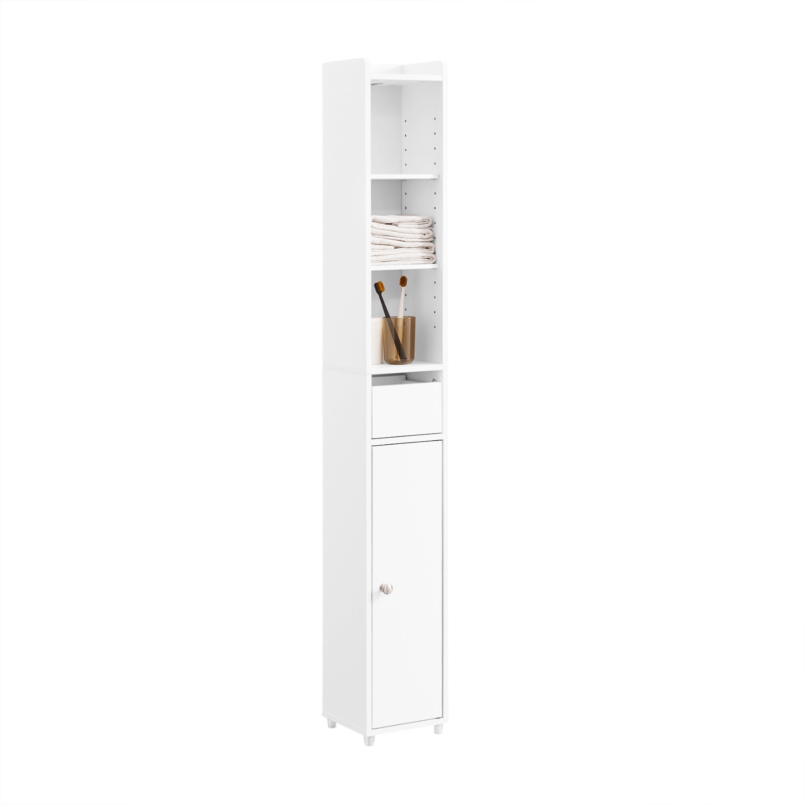 Prévente | Armoire de salle de bain haute SoBuy avec étagères réglables, étroite, blanche, 20 x 145 x 20 cm, BZR34-KW