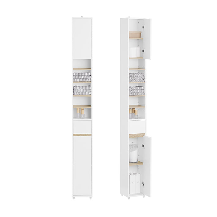 SoBuy | Colonna bagno salvaspazio | con ripiani regolabili | Bianco-Naturale | 20x180x20cm | BZR34-WN
