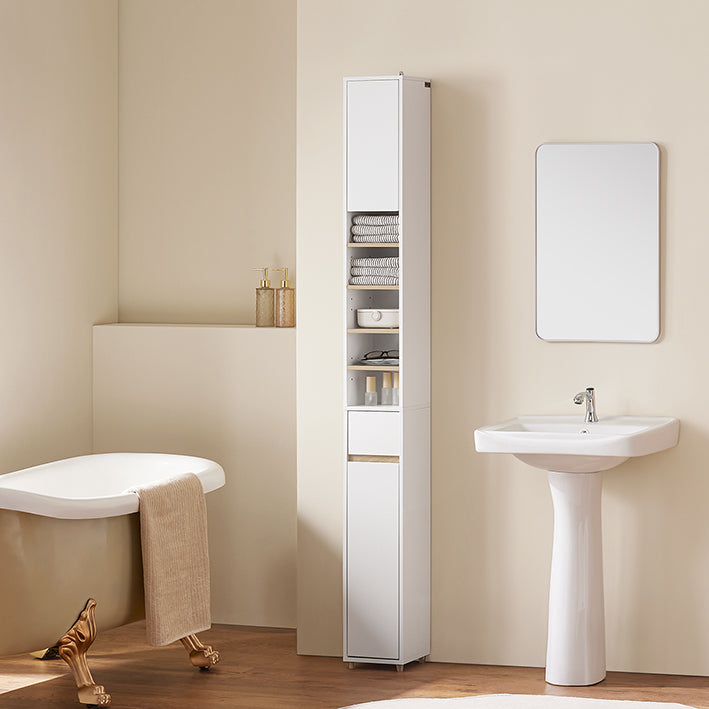 SoBuy | Colonna bagno salvaspazio | con ripiani regolabili | Bianco-Naturale | 20x180x20cm | BZR34-WN