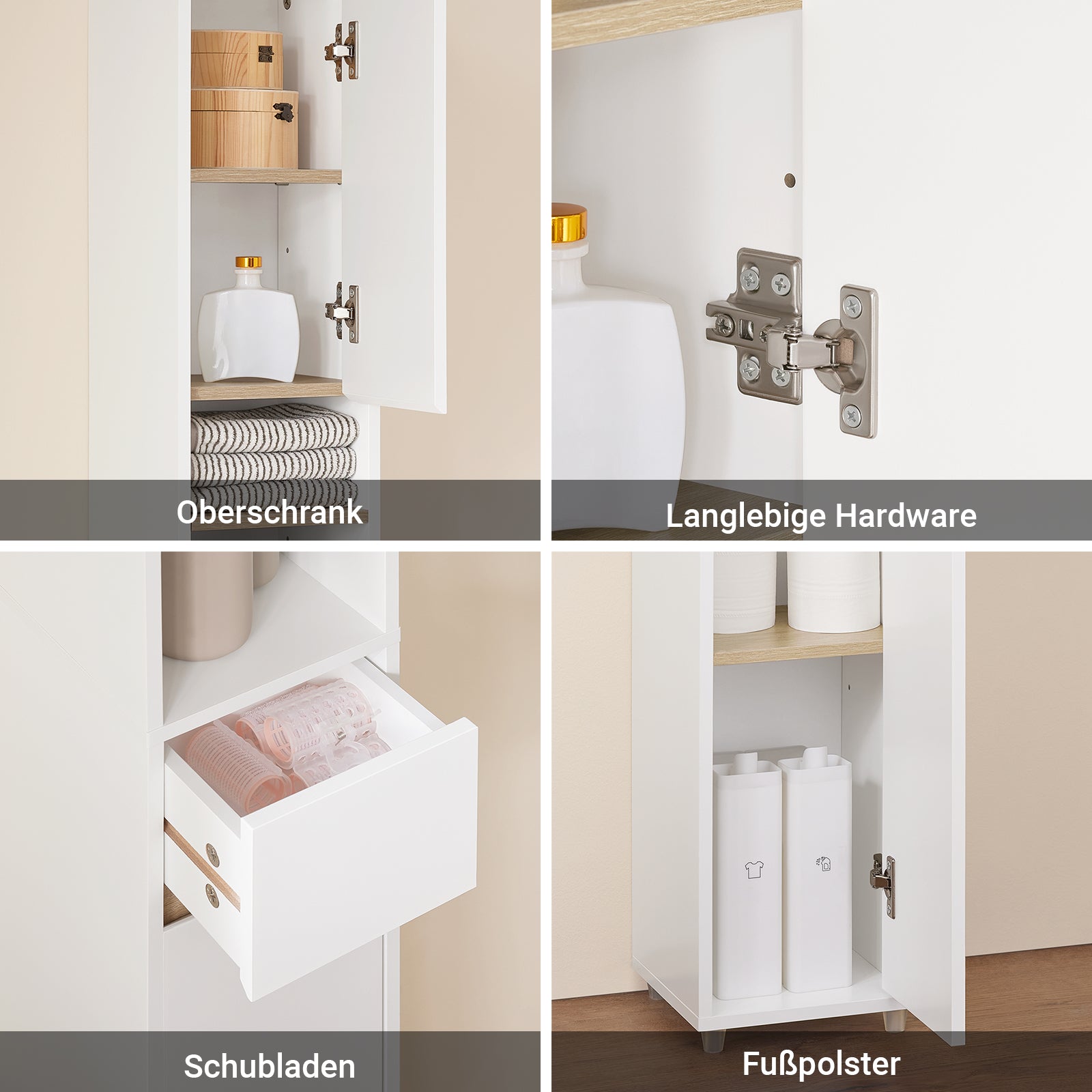 SoBuy | Armoire de salle de bain haute étroite | avec étagères réglables | Blanc naturel | 20 x 180 x 20 cm | BZR34-WN